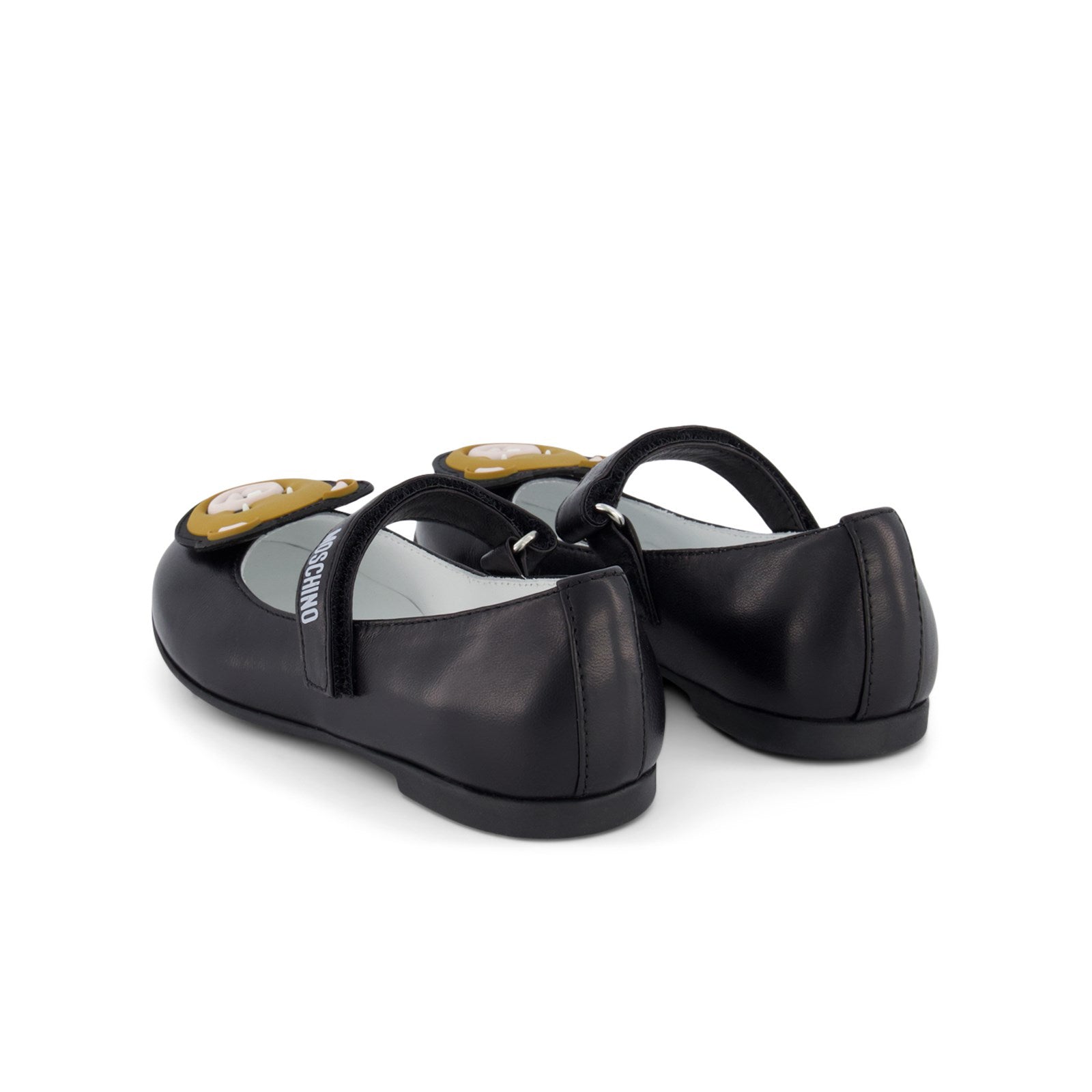 Girls Black Teddy Bear Leather Shoes
