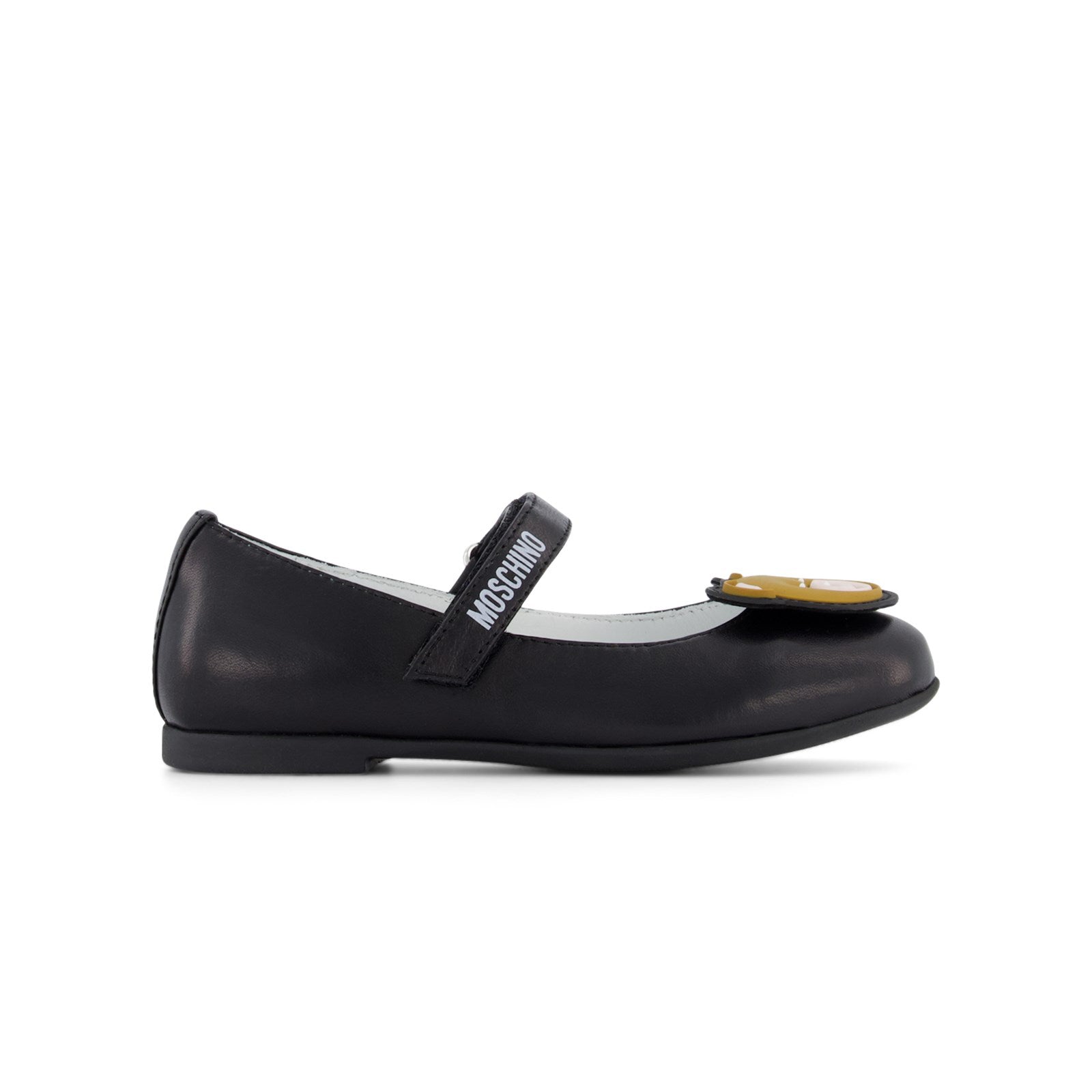 Girls Black Teddy Bear Leather Shoes