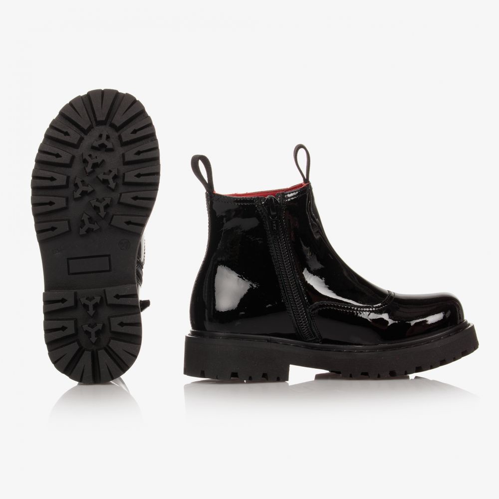 Girls Black Logo Leather Boots