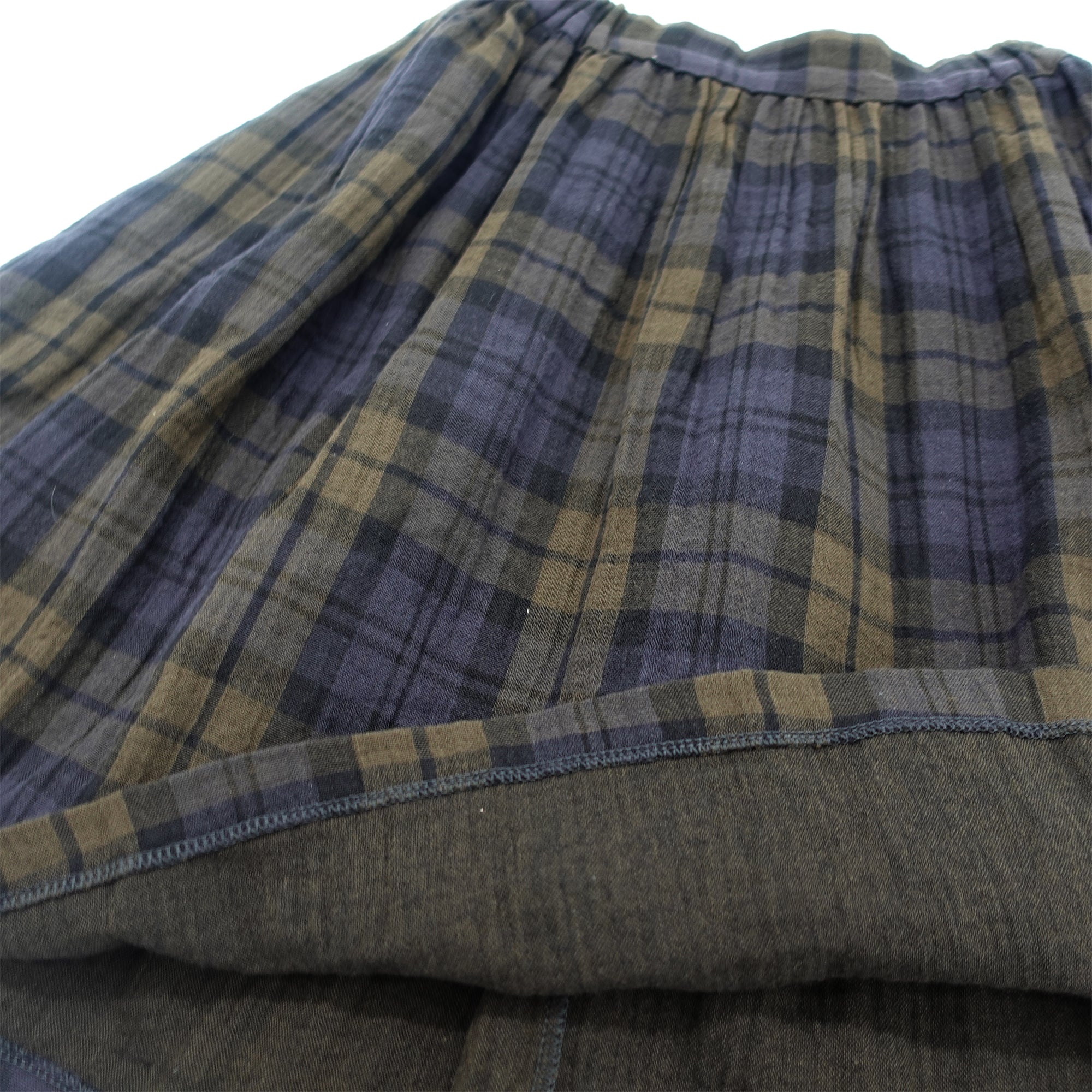 Girls Navy Check Cotton Skirt