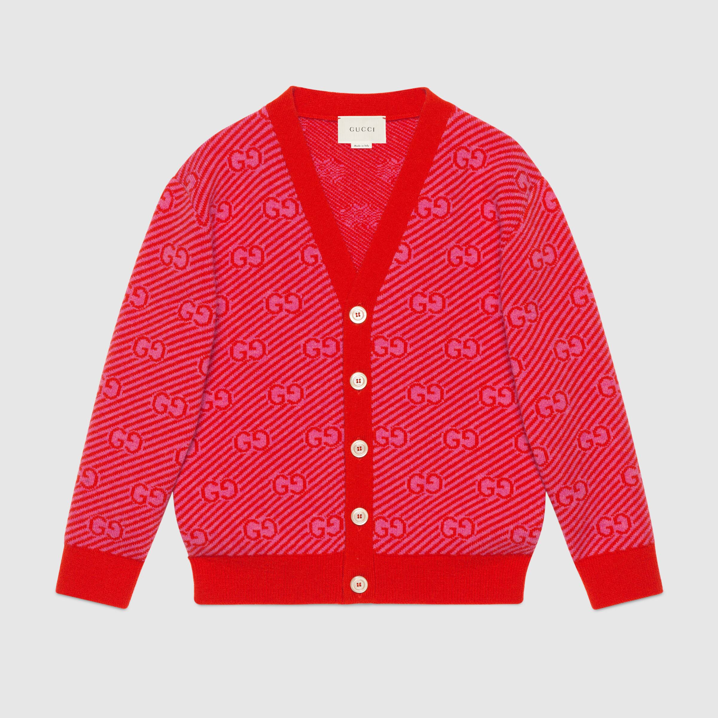 Girls Red GG Logo Wool Cardigan