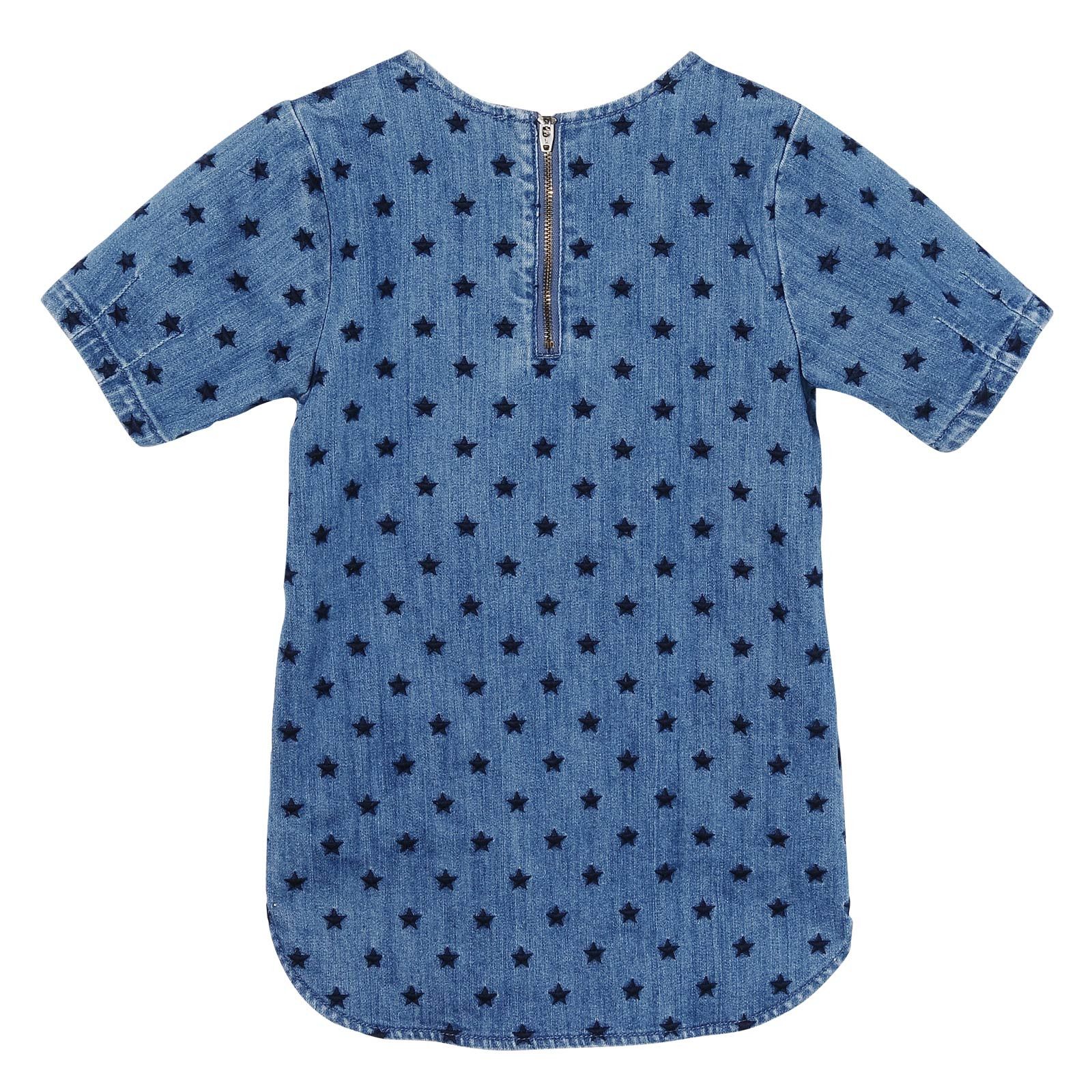 Girls Blue All Over Star Embroidered Denim Bess Dress - CÉMAROSE | Children's Fashion Store - 2