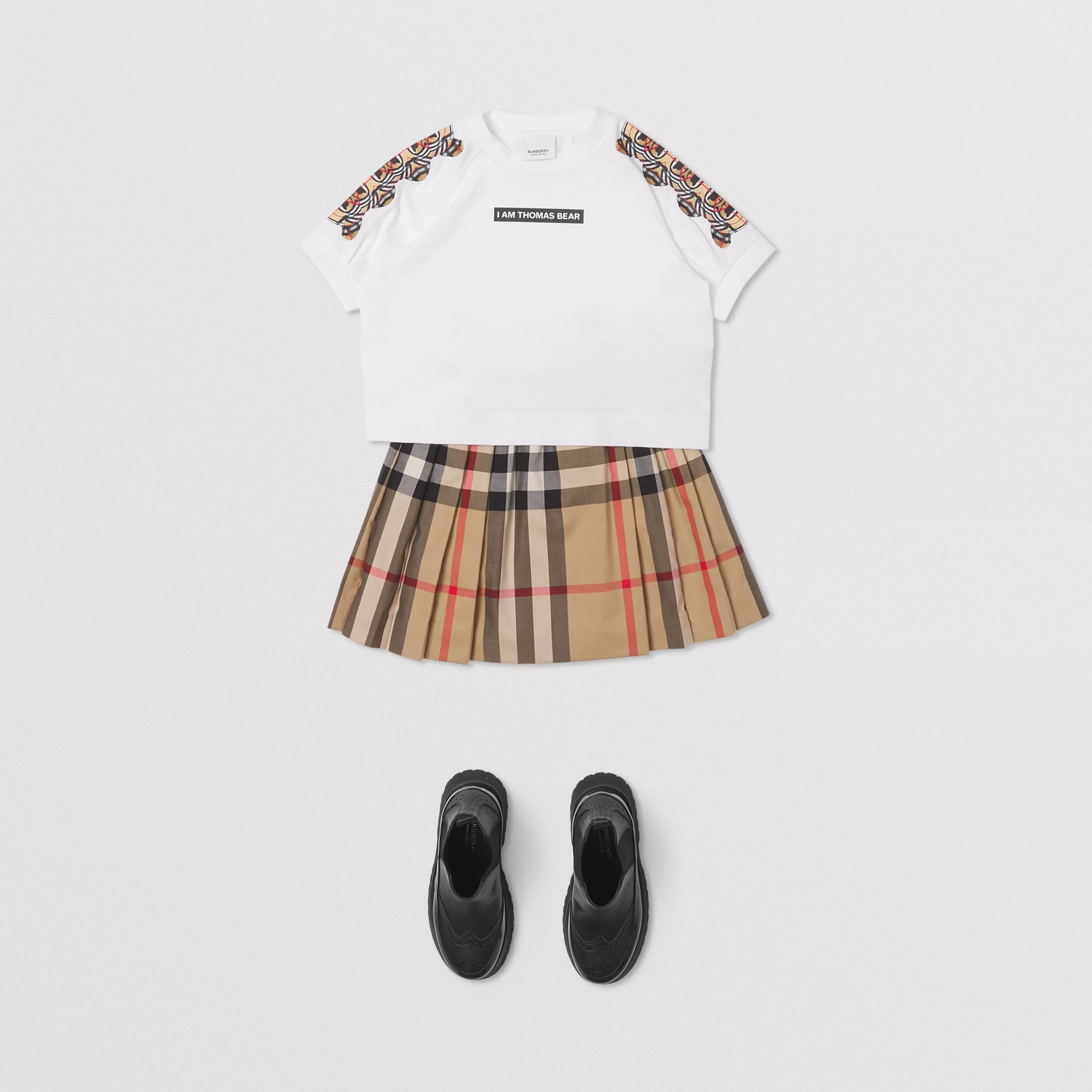 Girls Beige Check Cotton Skirt