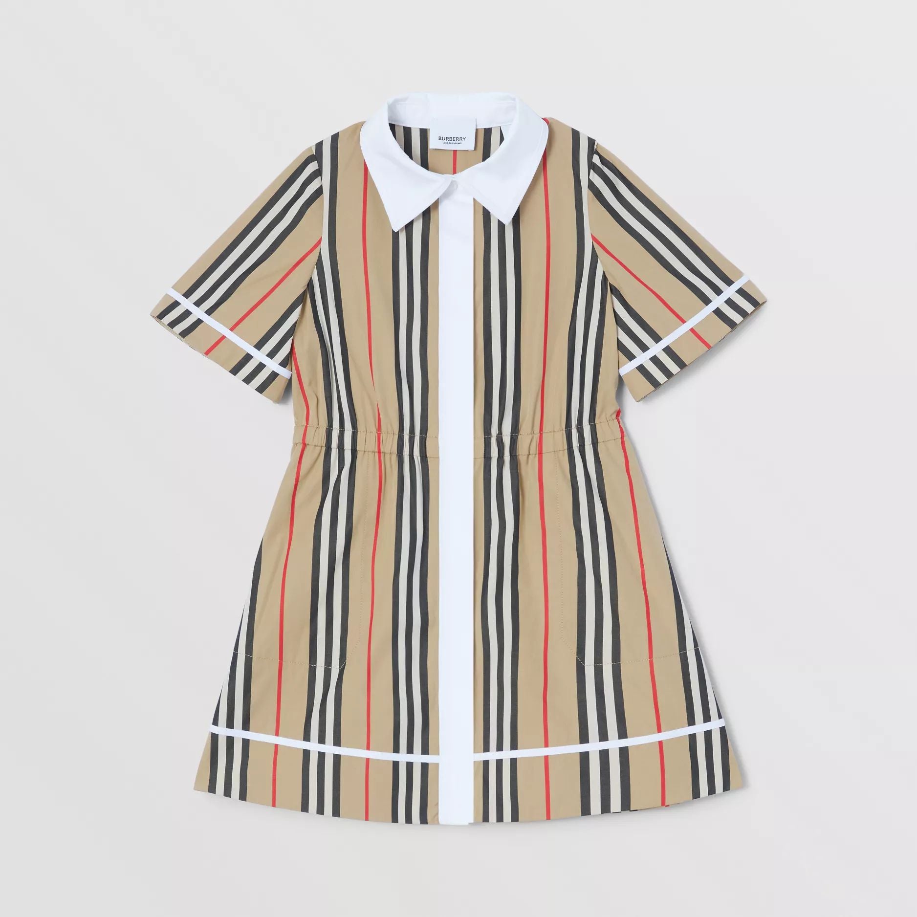 Girls Beige Stripe Cotton Dress