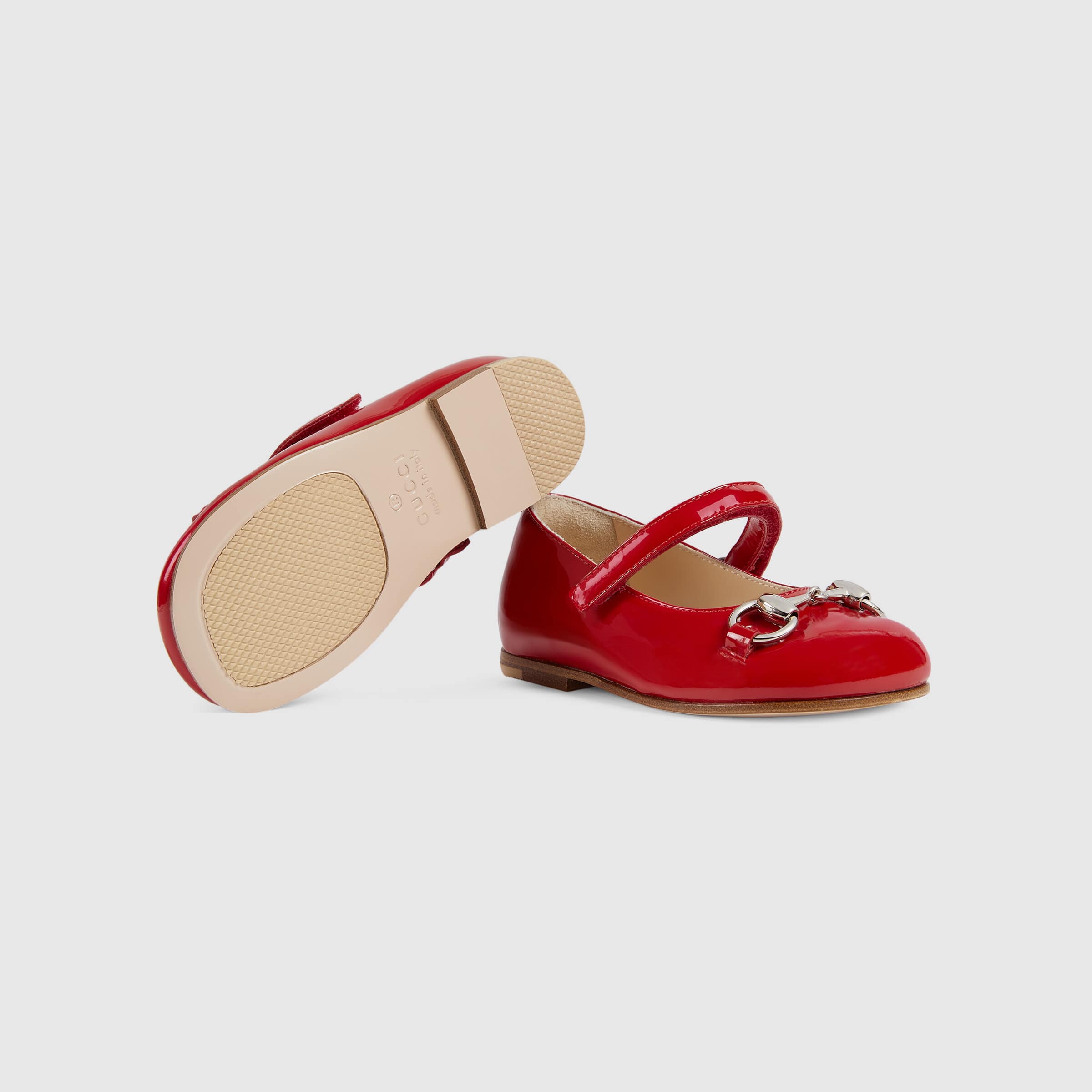Baby Girls Red GG Logo Leather Shoes