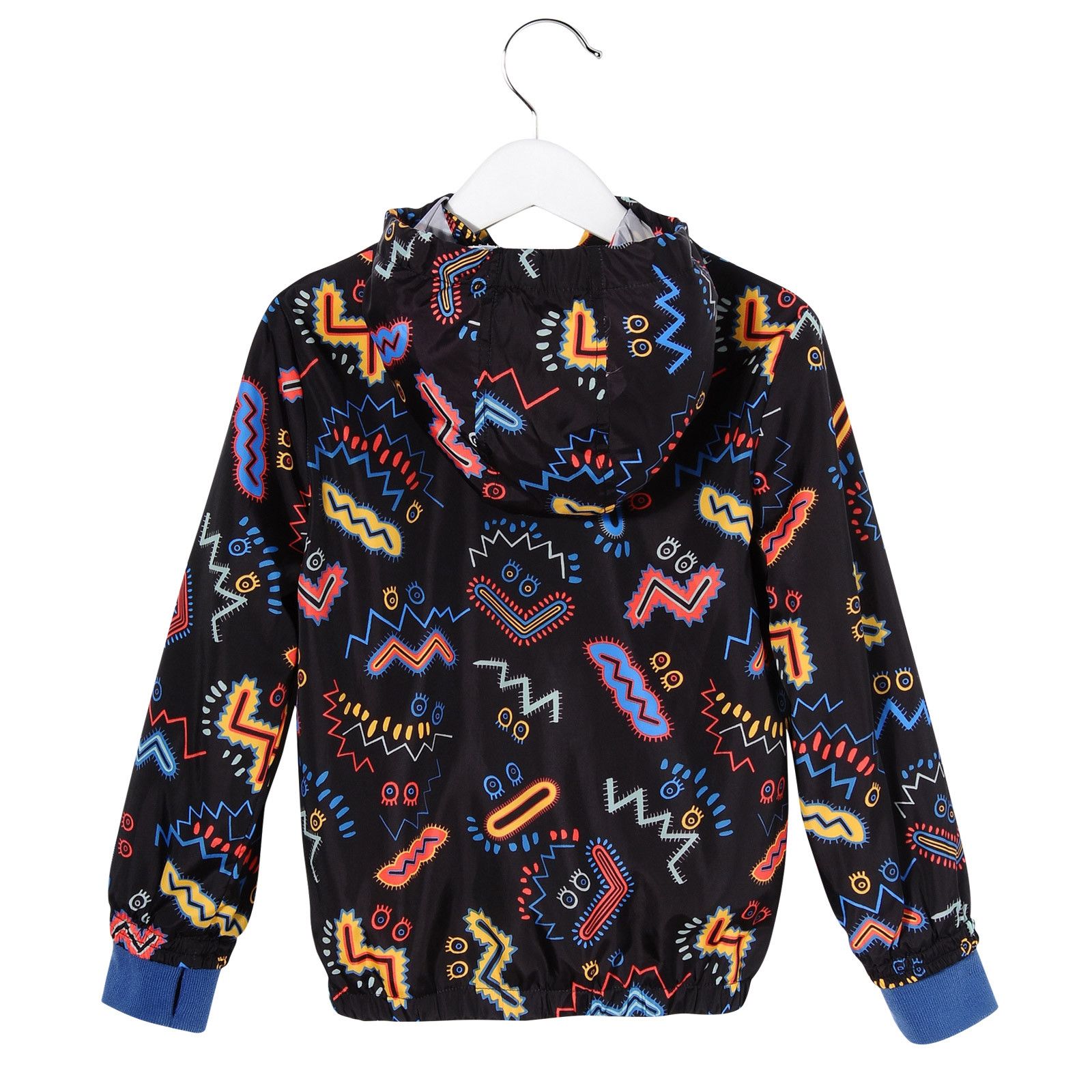 Girls Black Zig Zag Printed Hooded Outerwear Zip-up Tops - CÉMAROSE | Children's Fashion Store - 2