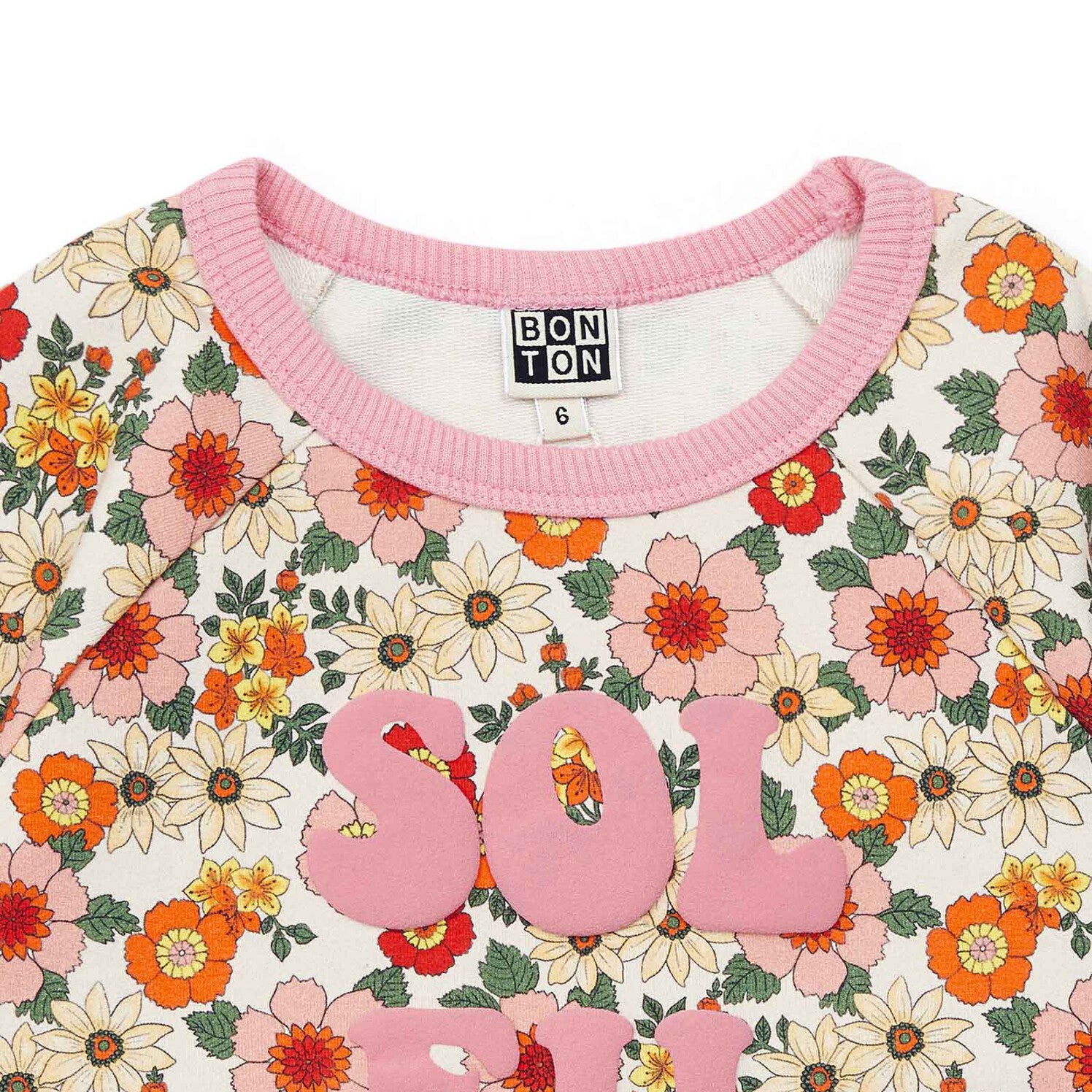 Girls Pink Floral Shortsleeves Sweatshirt