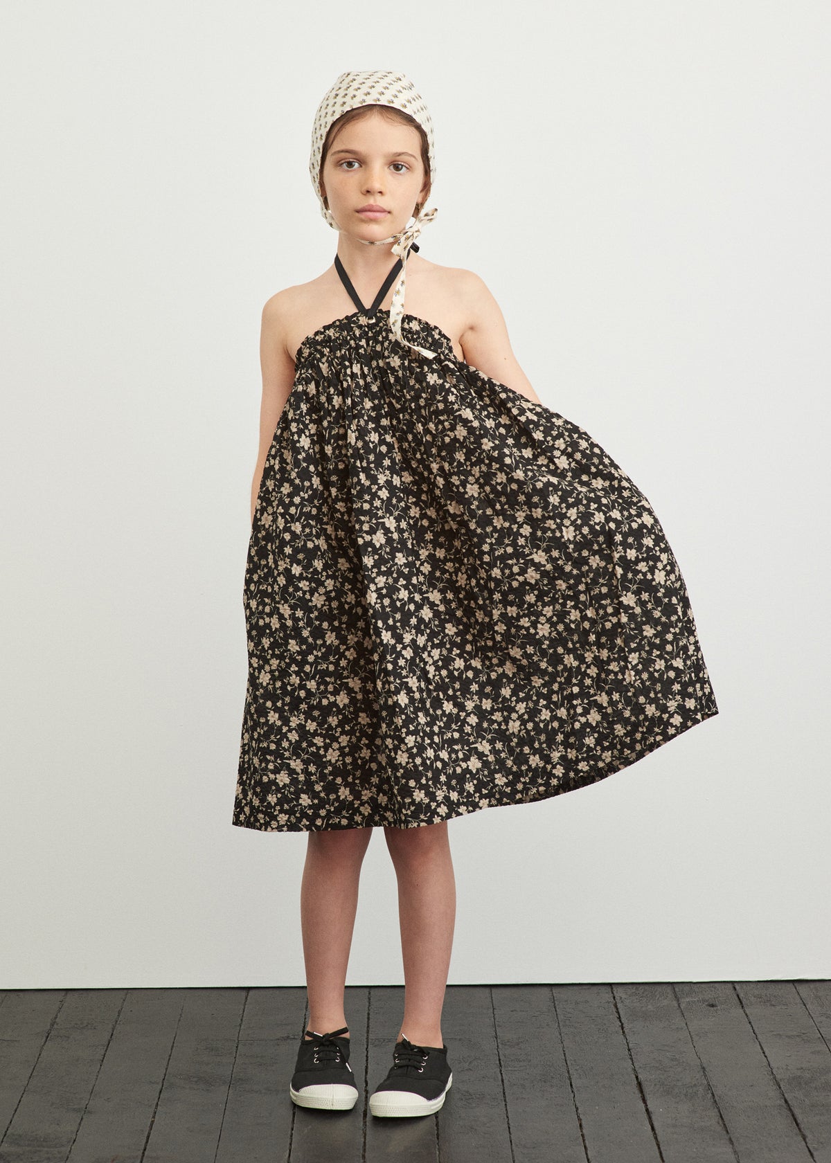 Girls Black Floral Cotton Dress