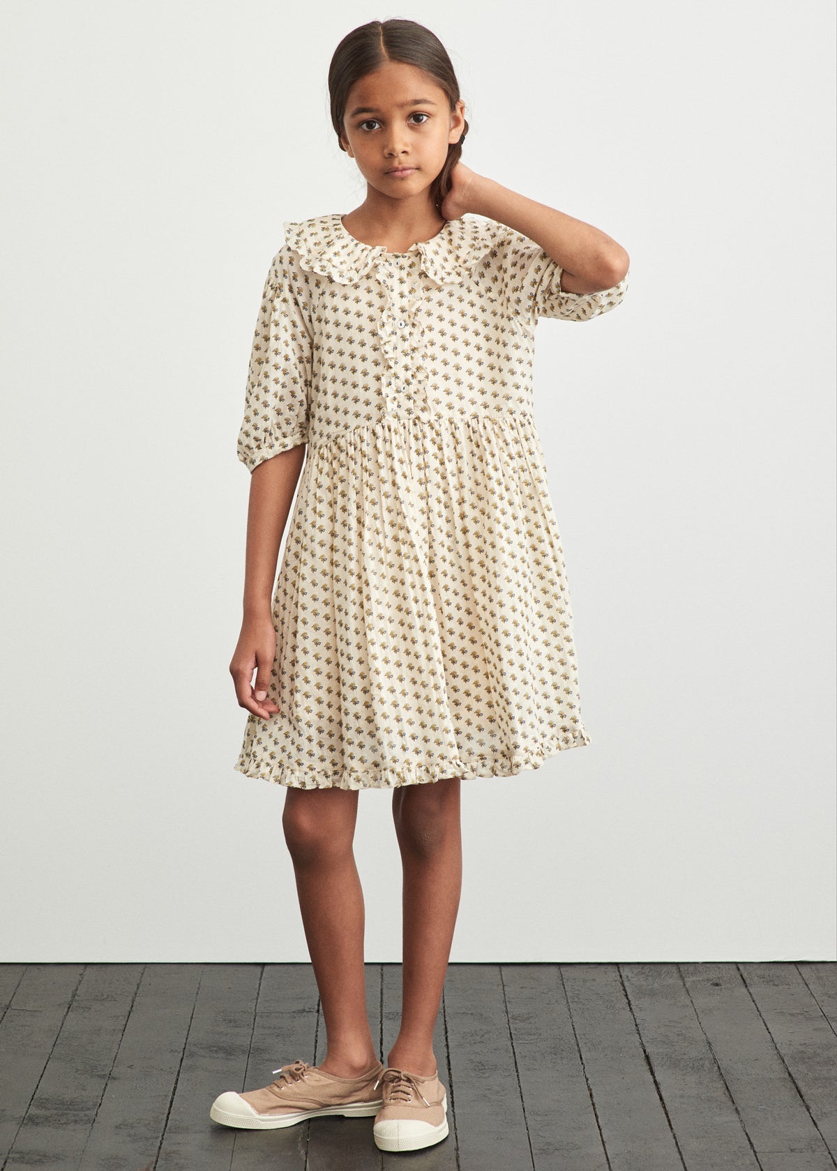 Girls Beige Cotton Dress