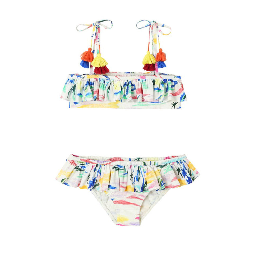 Girls Pink Printed Swimsuit