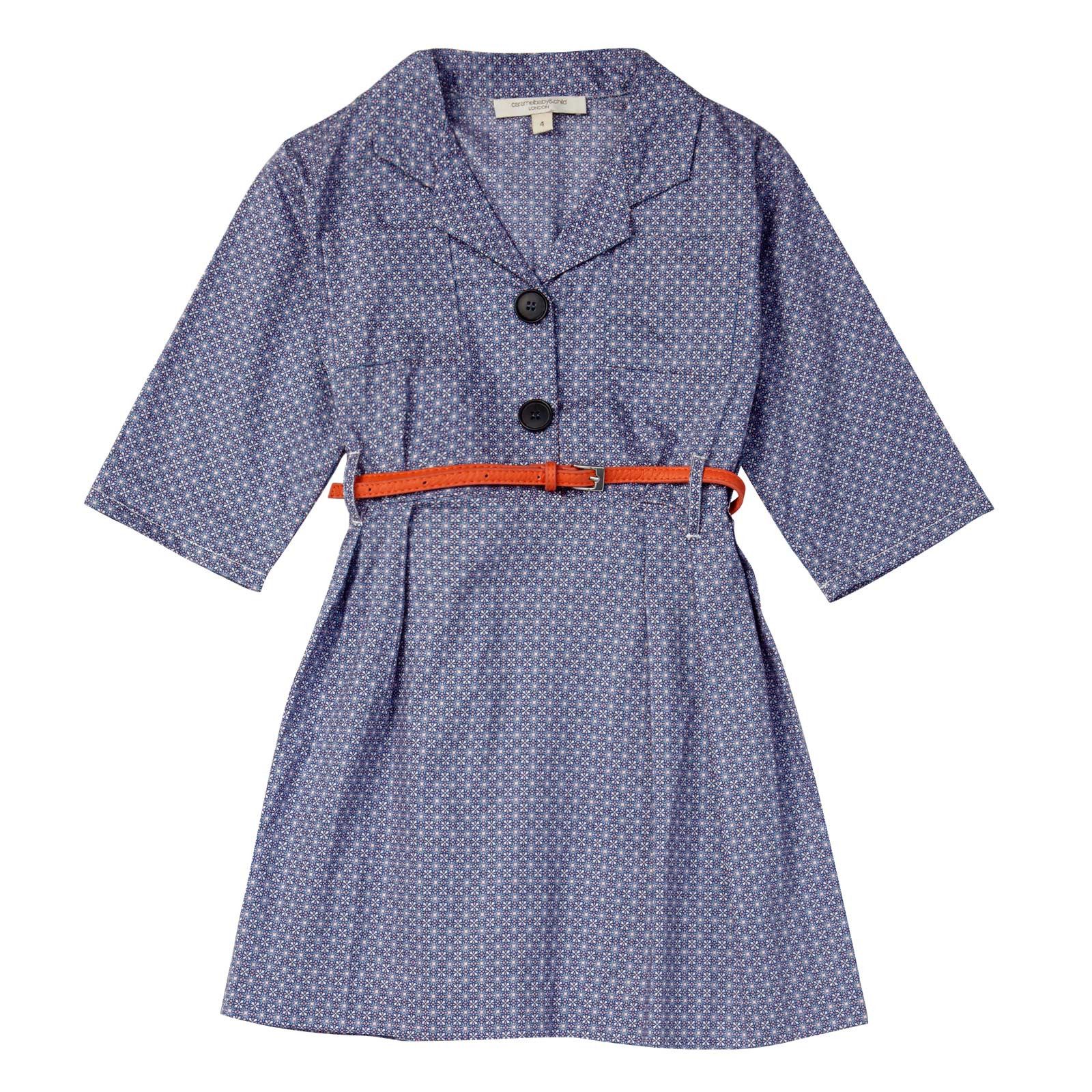 Girls Purple Star Printed Cotton Shirt Dress With Belt - CÉMAROSE | Children's Fashion Store