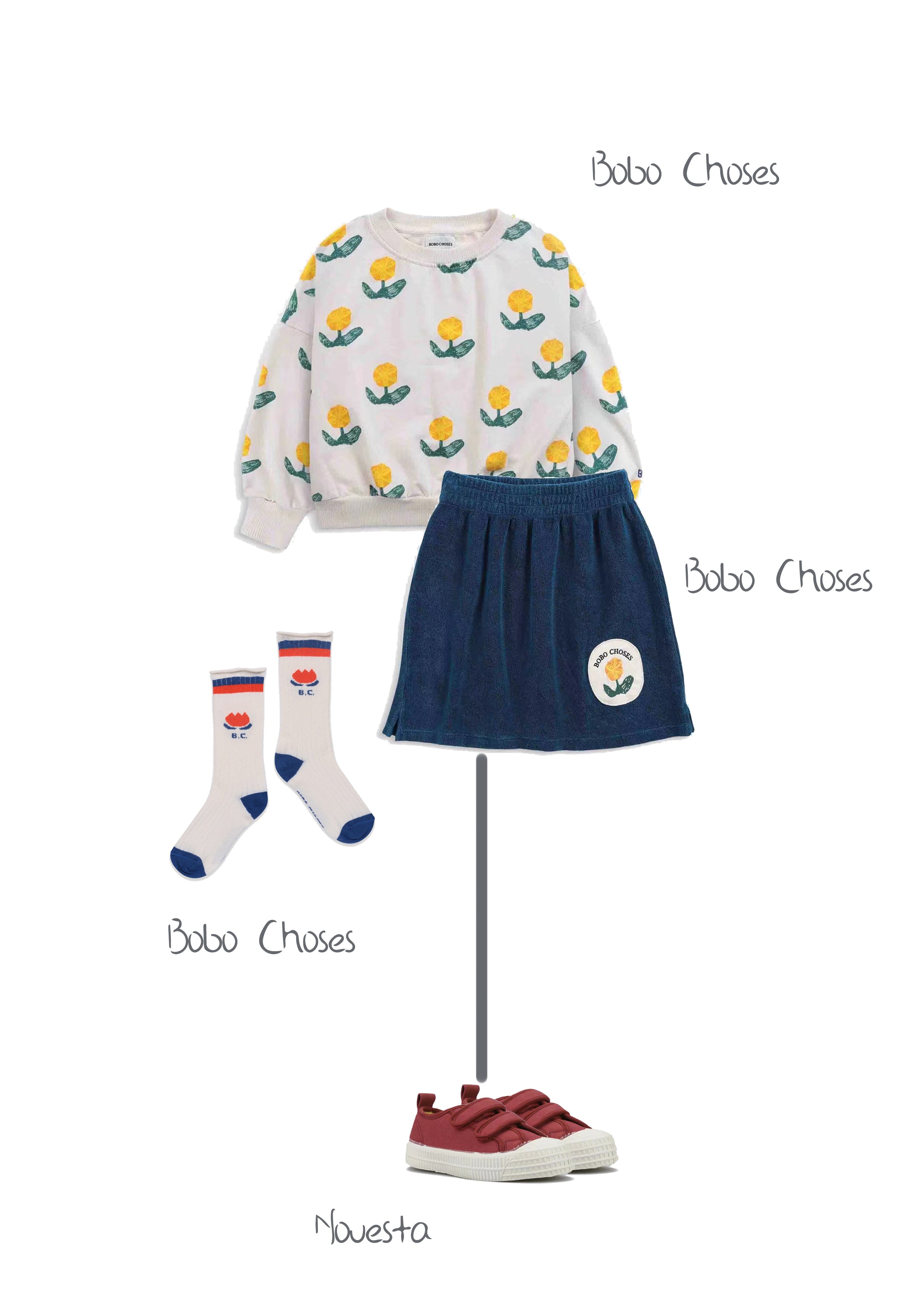 Girls Blue Flower Cotton Skirt