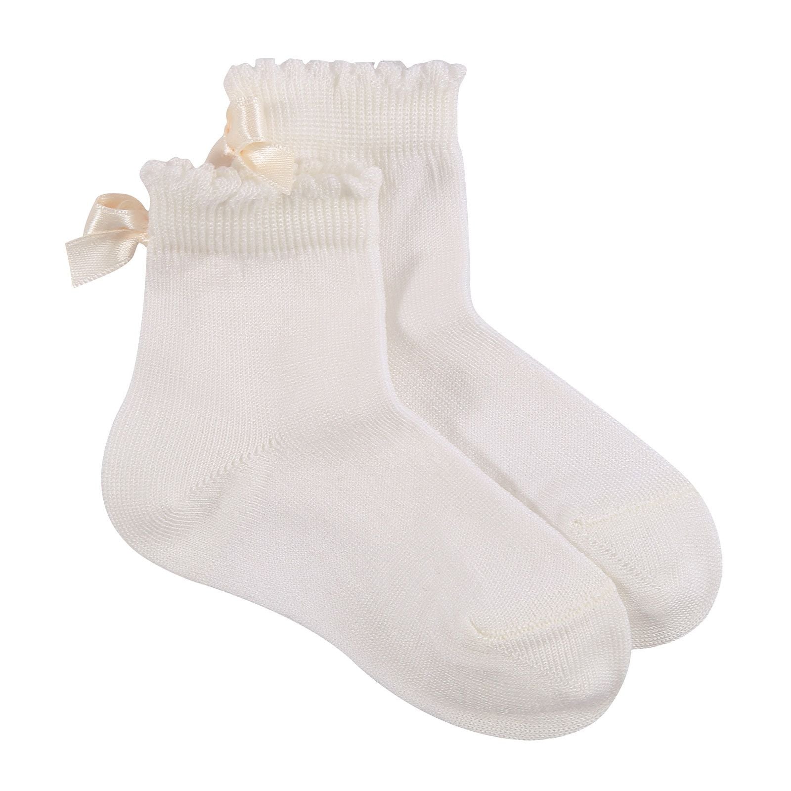 Girls Ivory Bow Trims Cotton Short Socks - CÉMAROSE | Children's Fashion Store