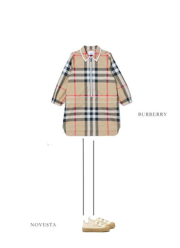 Girls Beige Check Cotton Dress