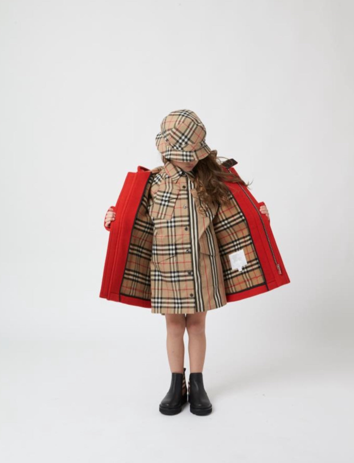 Girls Beige Check Cotton Dress