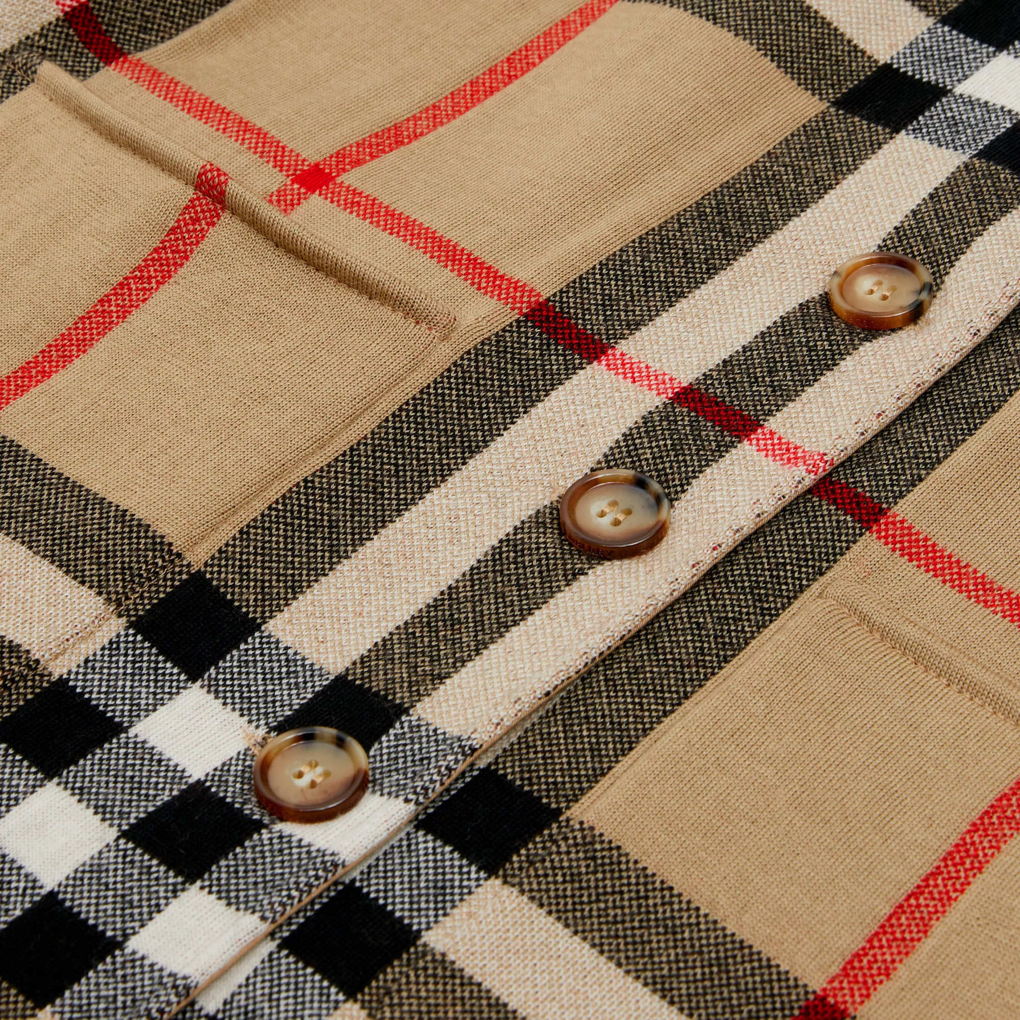 Girls Beige Check Reversible Wool Cape