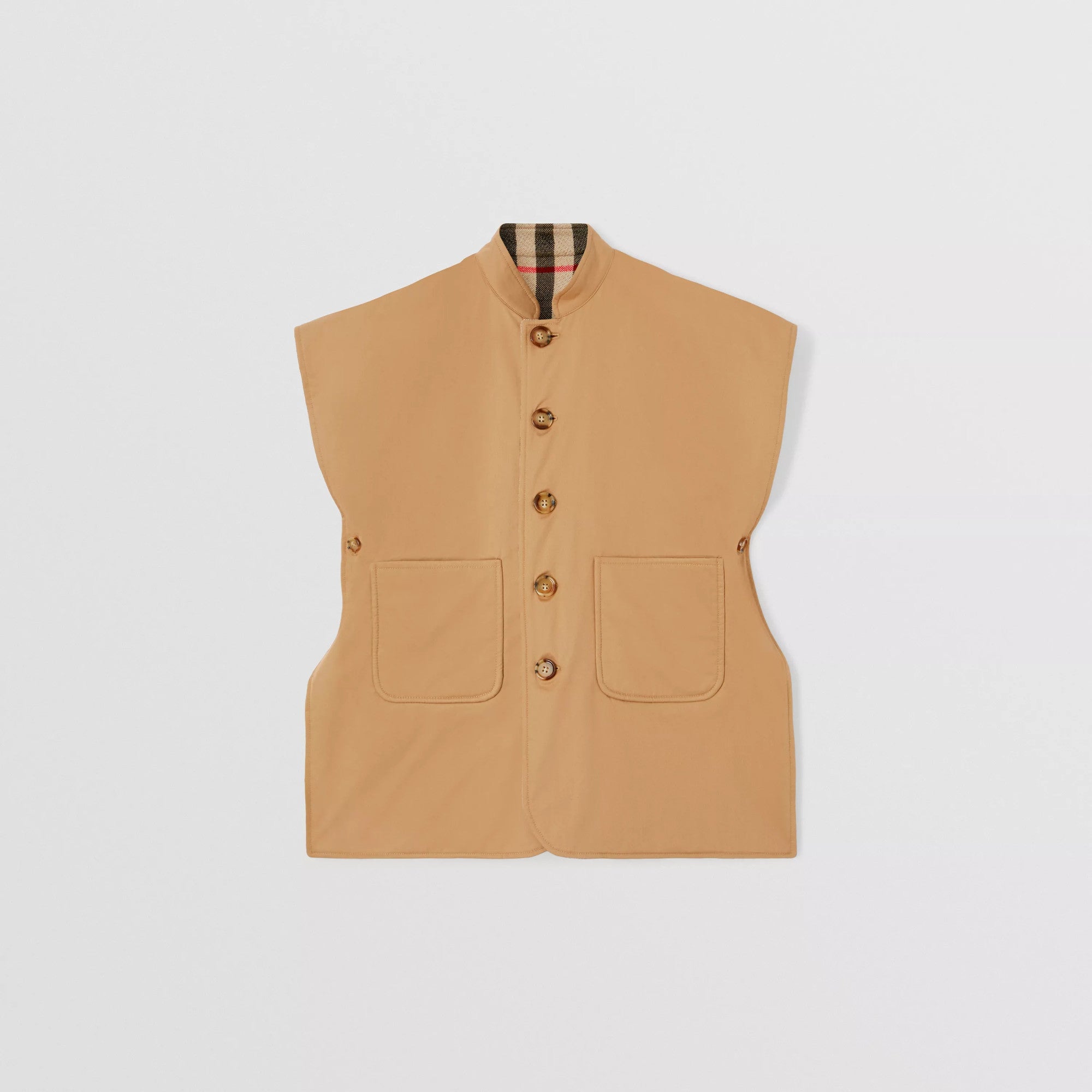 Girls Beige Check Reversible Wool Cape