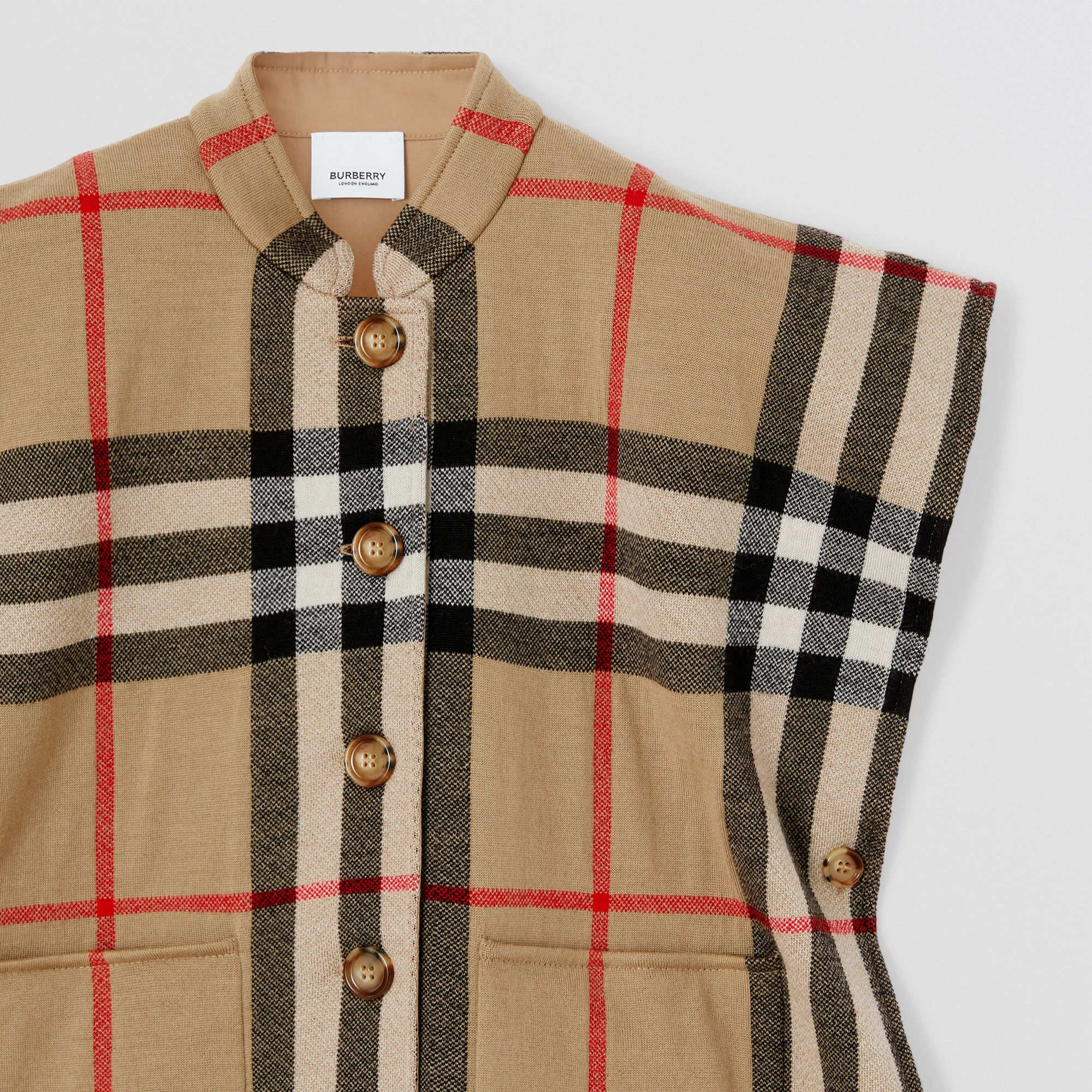 Girls Beige Check Reversible Wool Cape