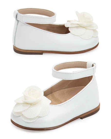 Girls White Suede Ballerinas With White Patch Camelia Flower Embellished - CÉMAROSE | Children's Fashion Store