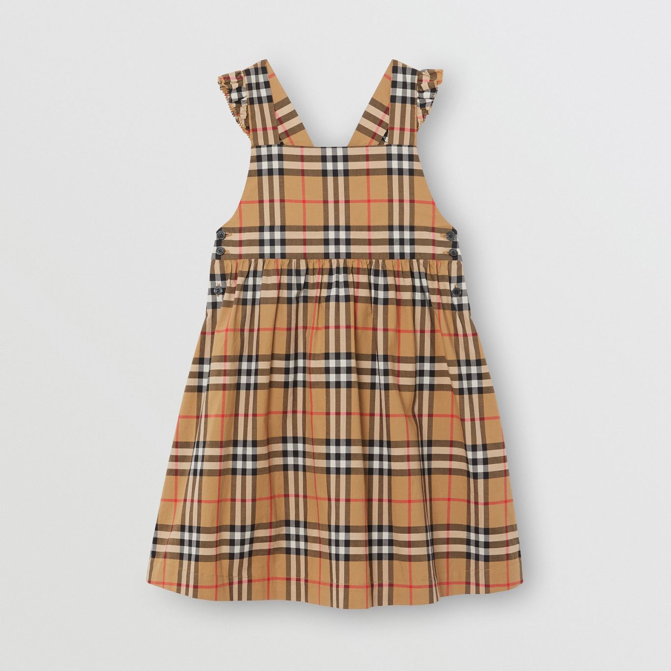 Girls Antique Yellow Check Cotton Dress