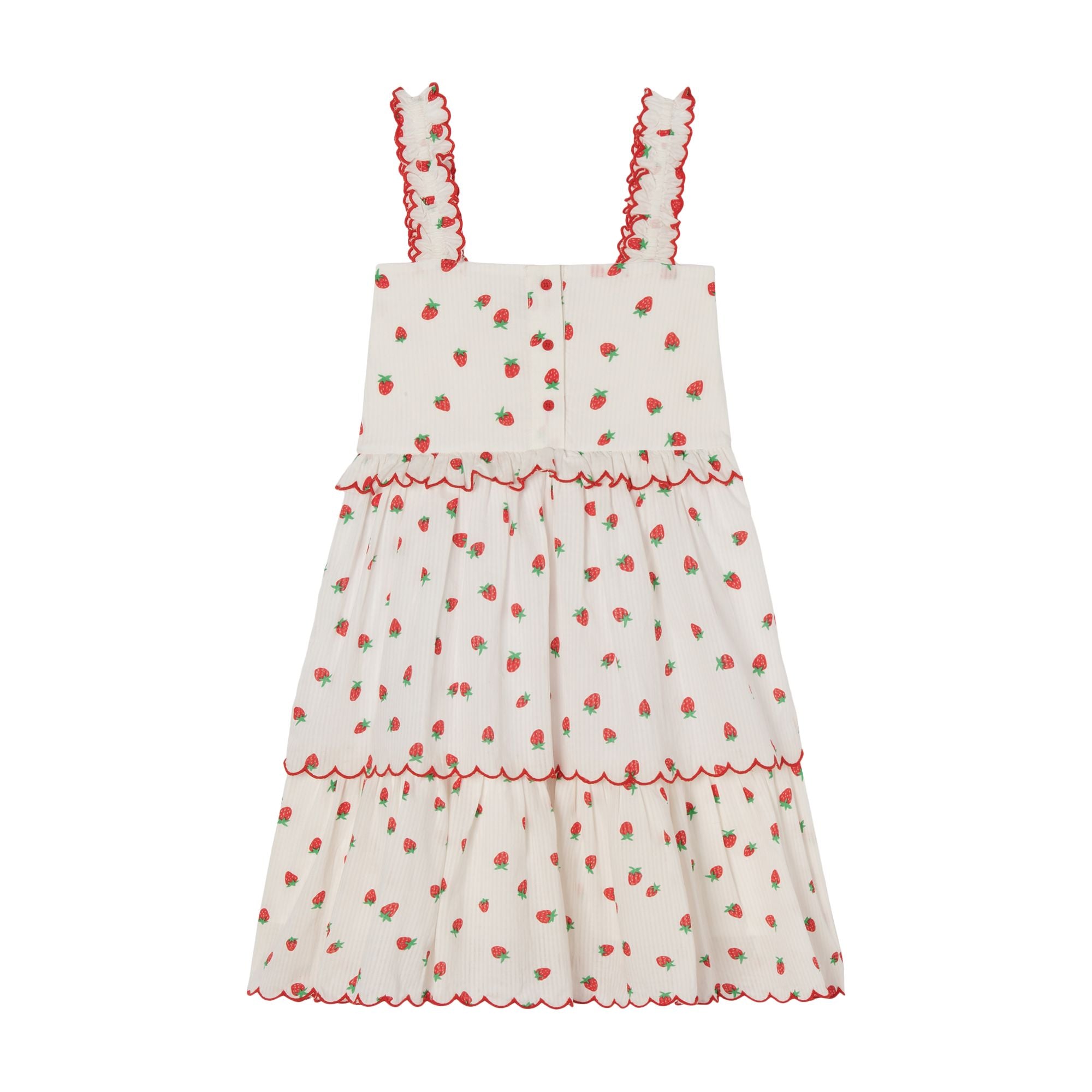 Girls White Strawberry Cotton Dress