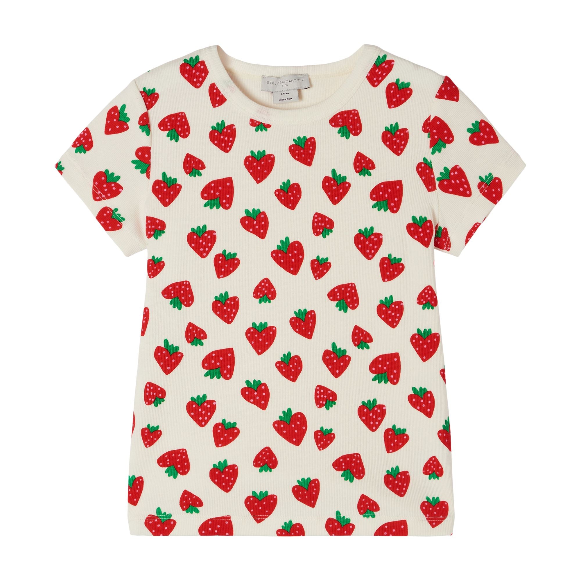 Girls White Strawberry Cotton T-Shirt