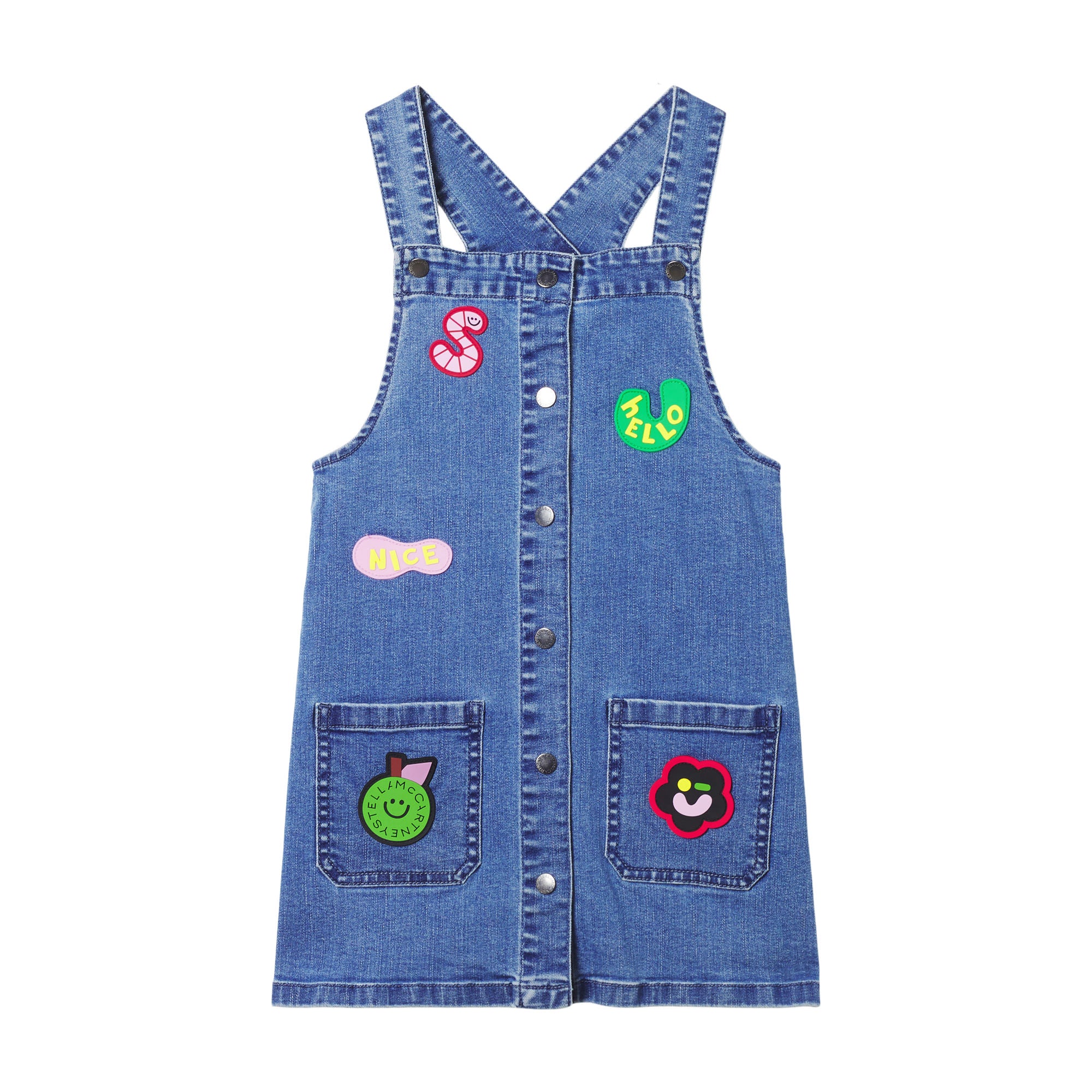 Girls Blue Denim Embroidered Dress