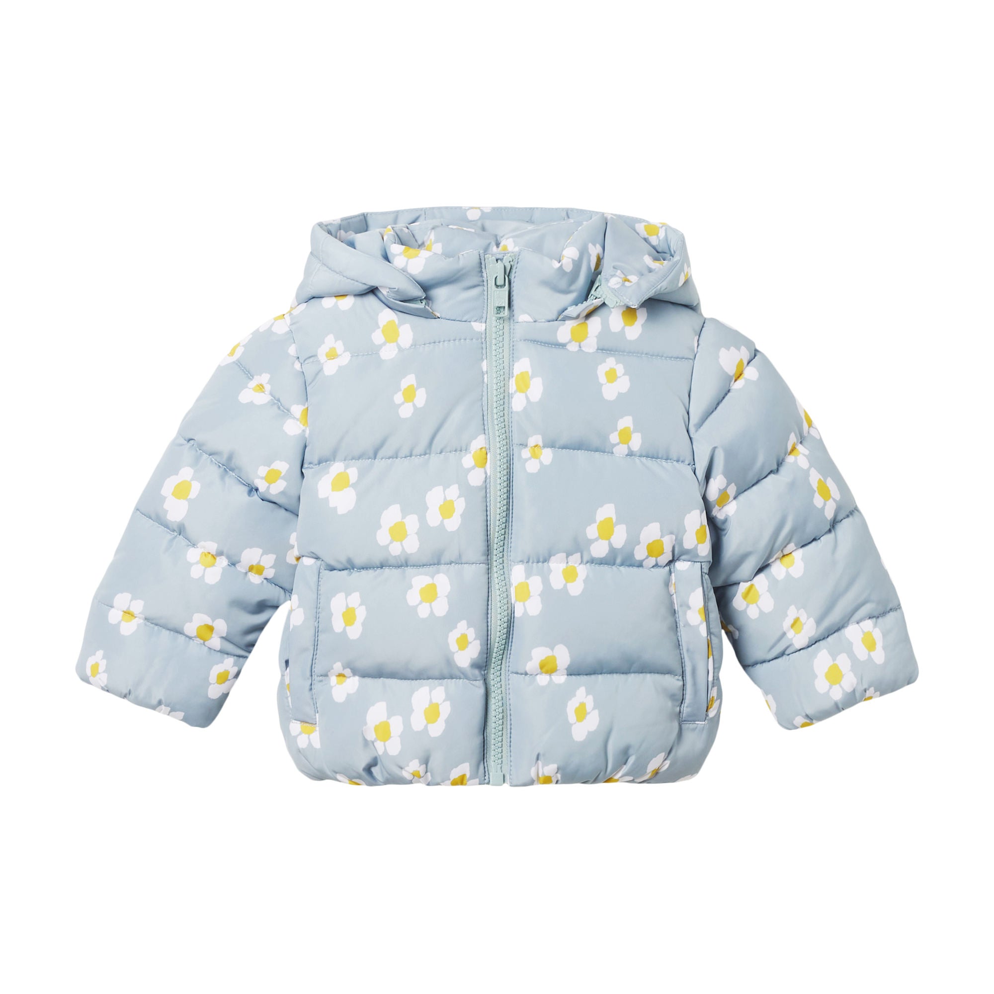 Baby Girls Blue Flowers Padded Jacket