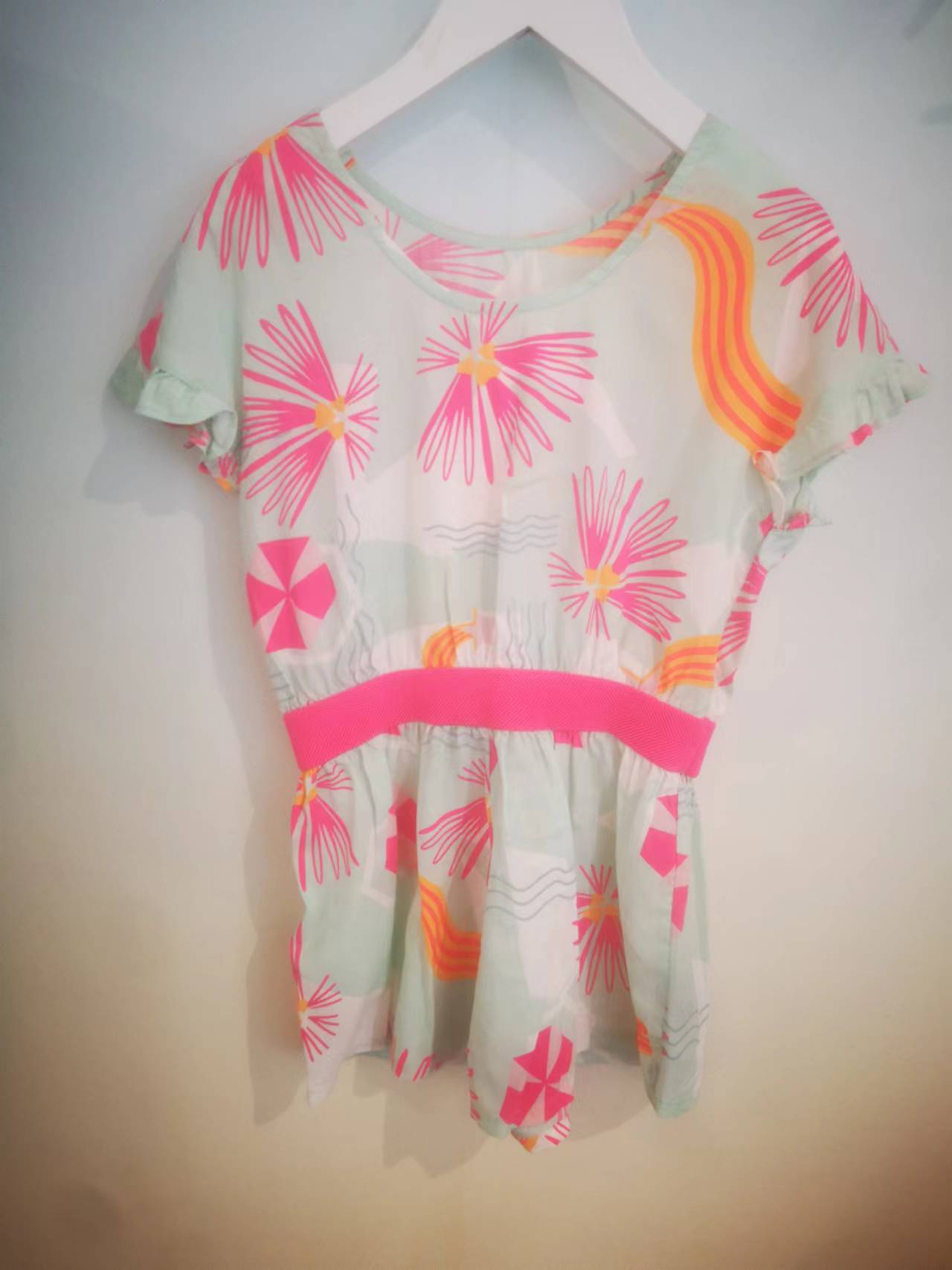 Girls Pink Printed Jumpsuit