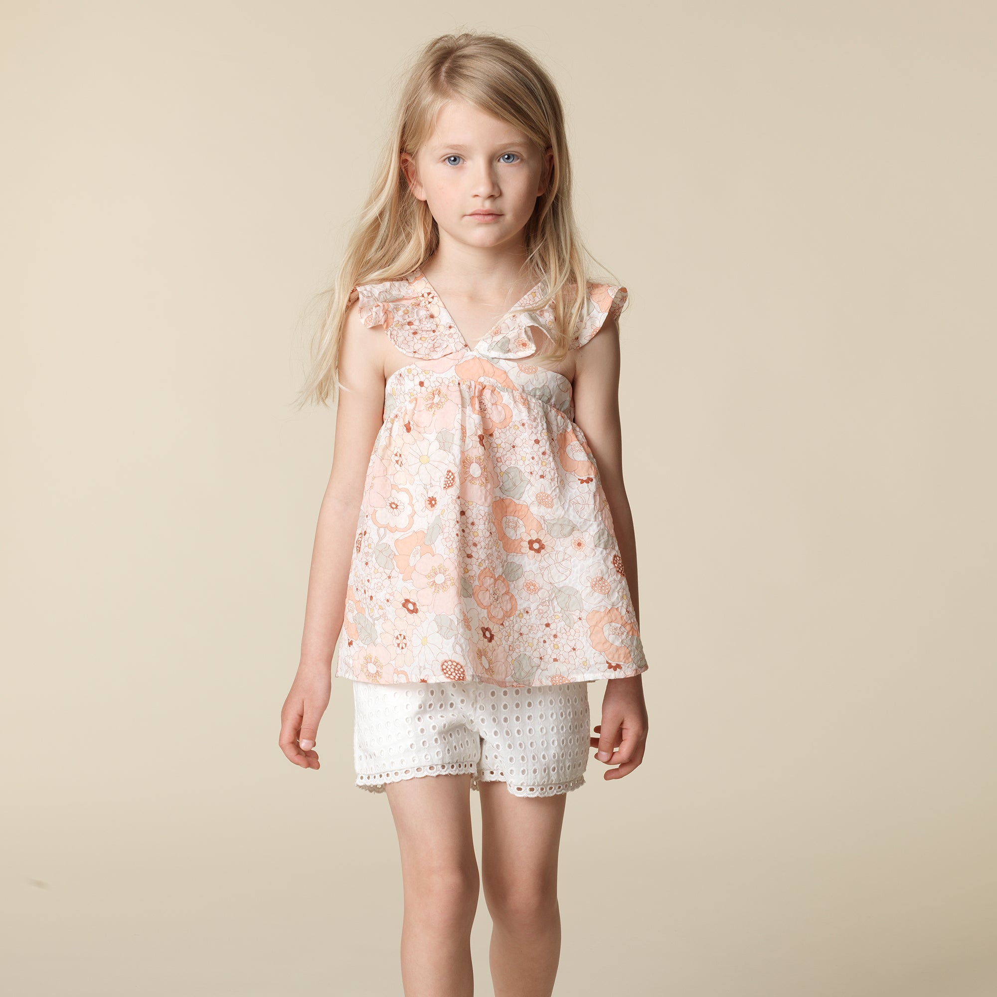Girls Rose Kaki Floral Cotton Blouse