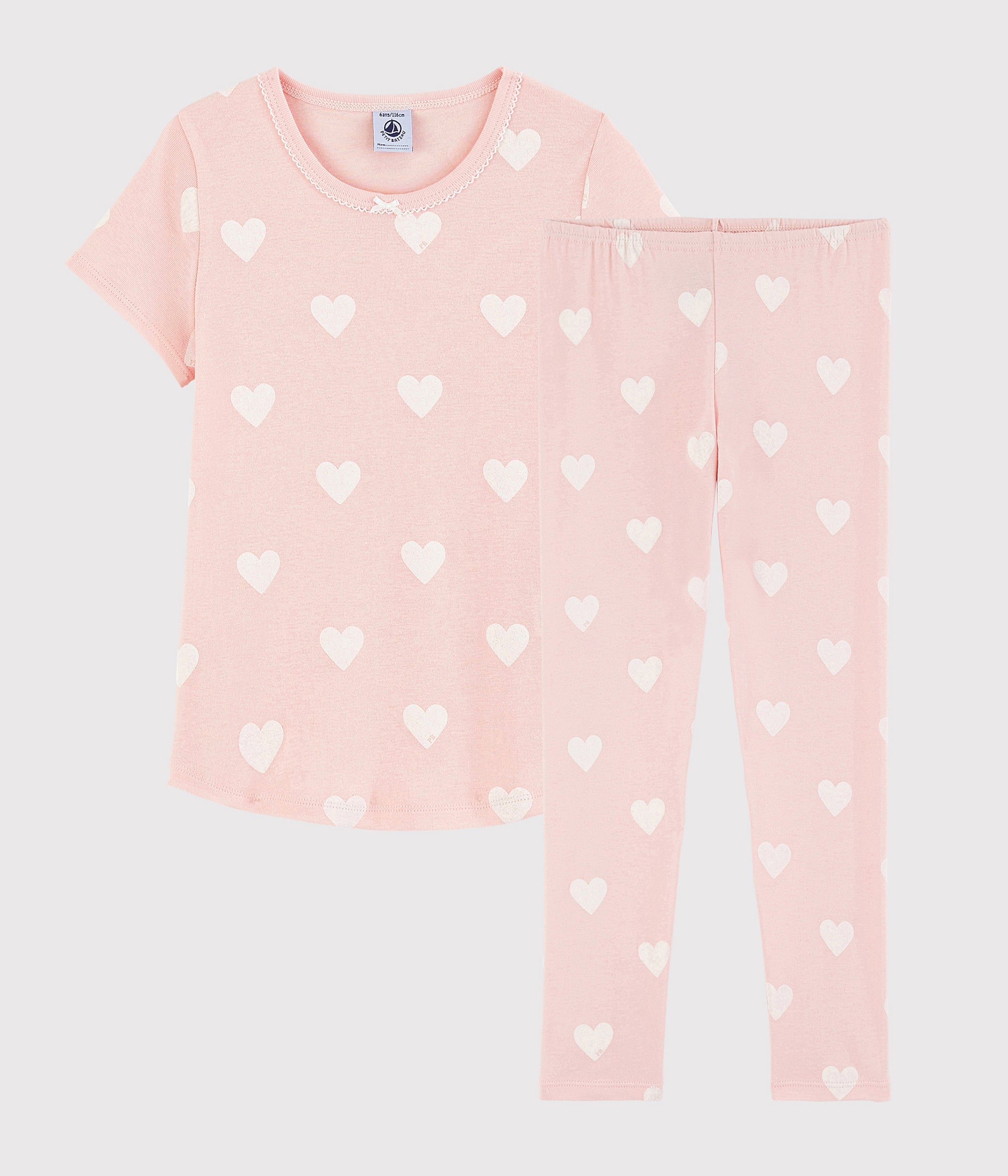 Girls Pink Heart Cotton Nightwear Set
