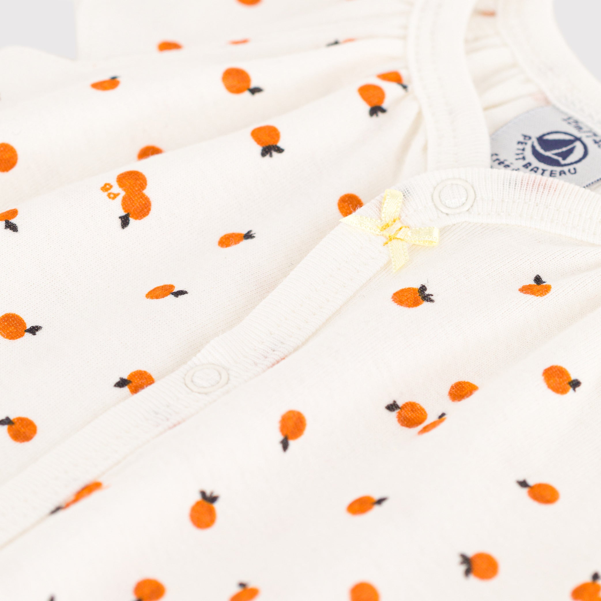 Baby Girls White Orange Printed Cotton Babysuit