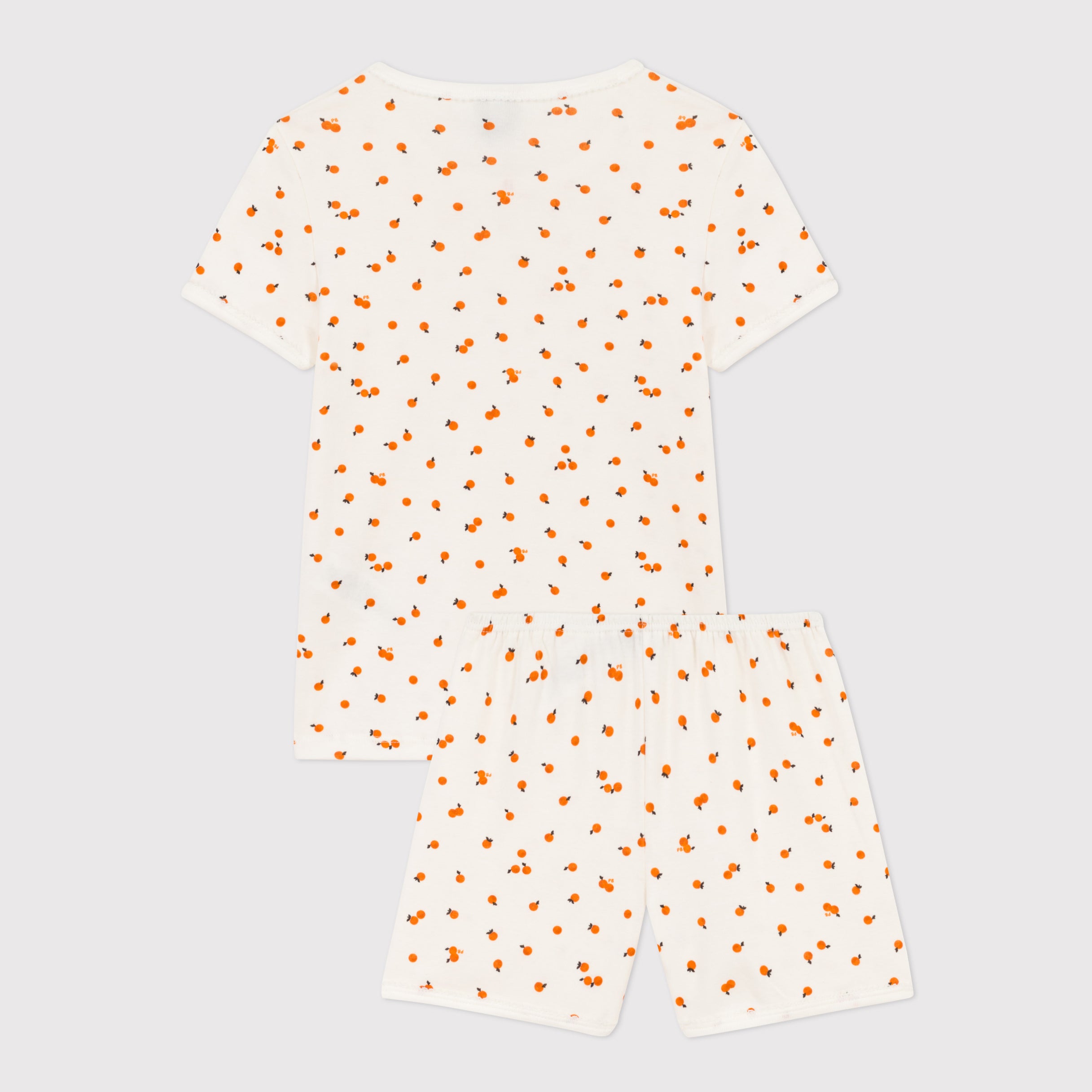 Girls White Orange Printed Cotton Nightwear Set