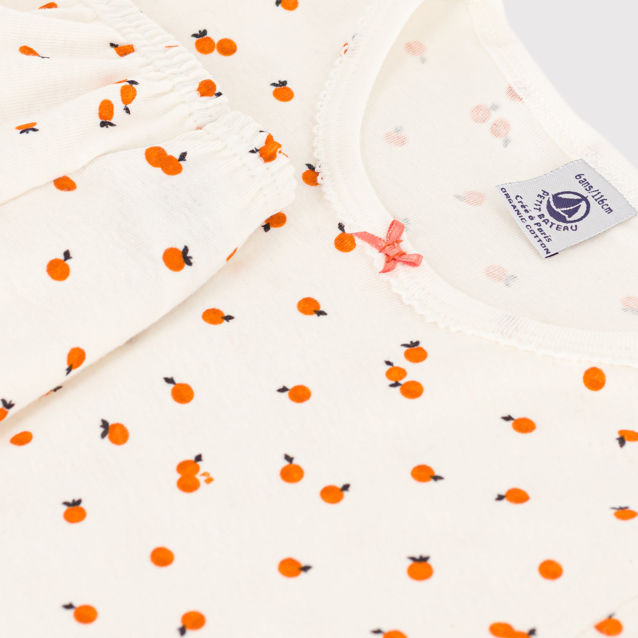 Girls White Orange Printed Cotton Nightwear Set