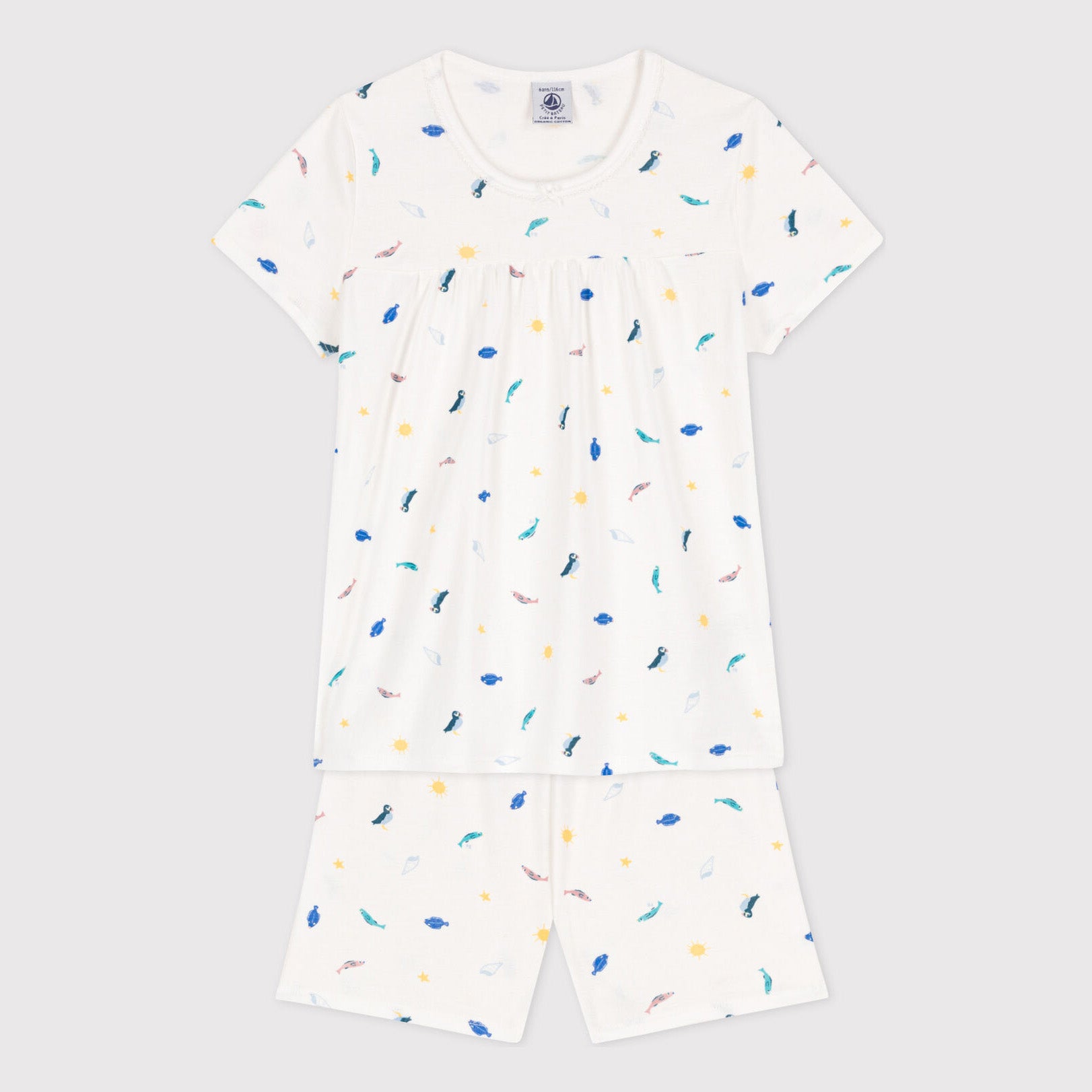 Girls White Printed Cotton Nightwear Set