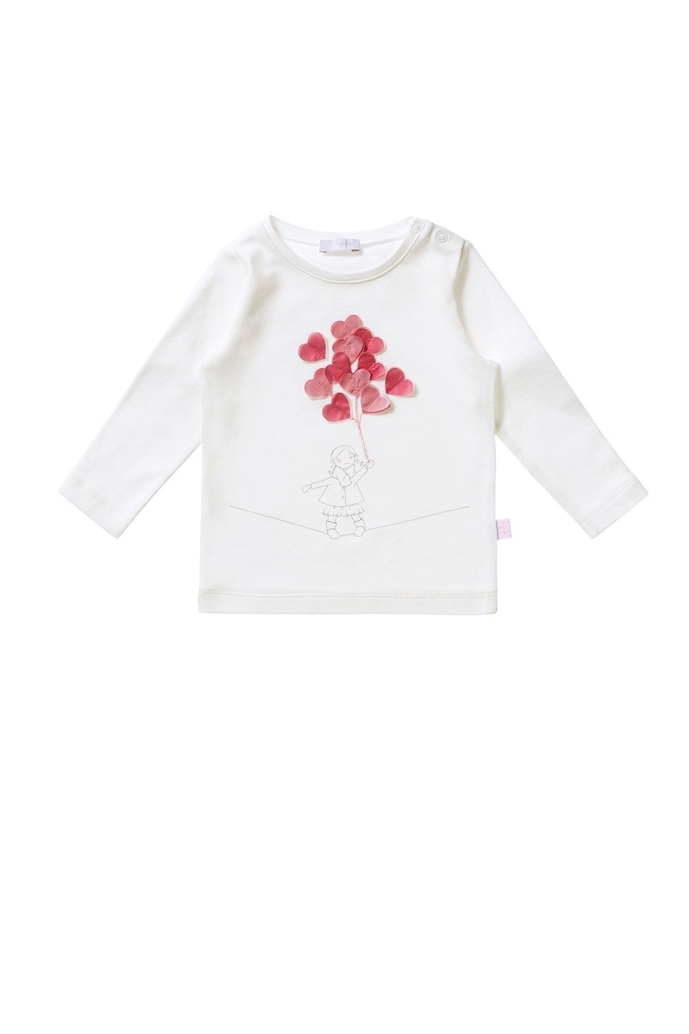Baby Girls Ivory T-Shirt With Pink Heart Balloons Appliqued - CÉMAROSE | Children's Fashion Store - 1