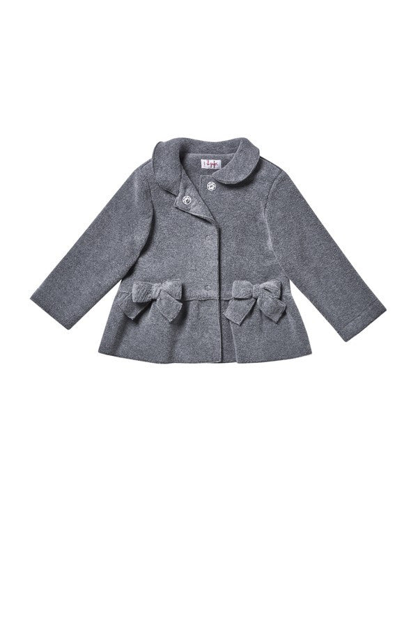 Girls Grey Bow Trims Jacket With Peter Pan Collar - CÉMAROSE | Children's Fashion Store - 3