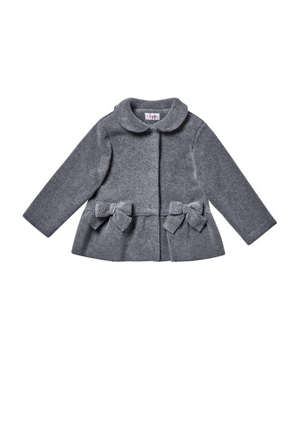 Girls Grey Bow Trims Jacket With Peter Pan Collar - CÉMAROSE | Children's Fashion Store - 1