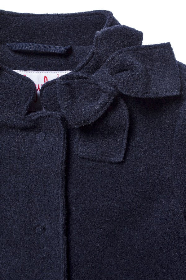 Girls Navy Blue Bow Trims Collar  Wool Coat - CÉMAROSE | Children's Fashion Store - 4
