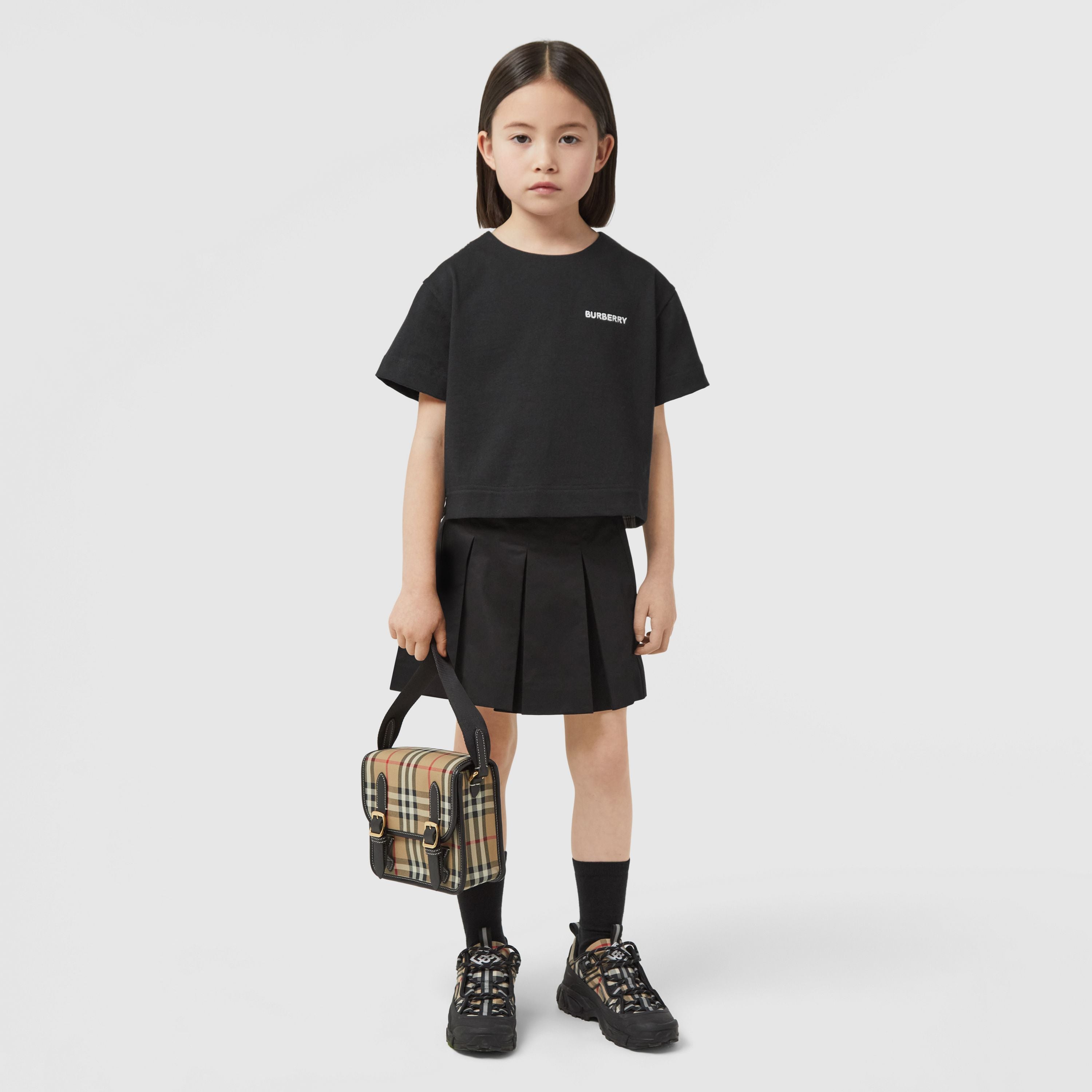 Girls Black Check Cotton T-Shirt