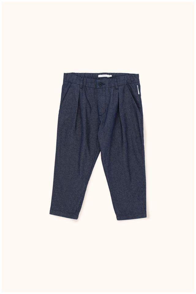 Girls Navy Cotton Denim Pleated Pant