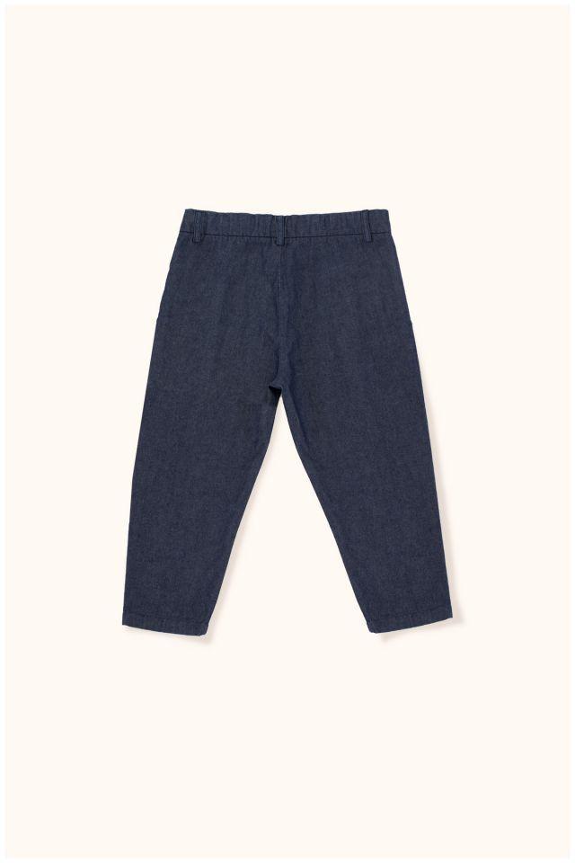 Girls Navy Cotton Denim Pleated Pant
