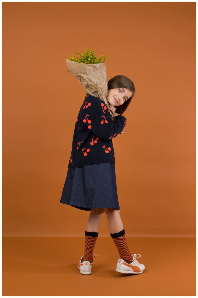Girls Navy & Red Cotton Cardigan