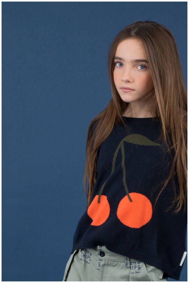 Girls Navy & Red Cotton Sweater