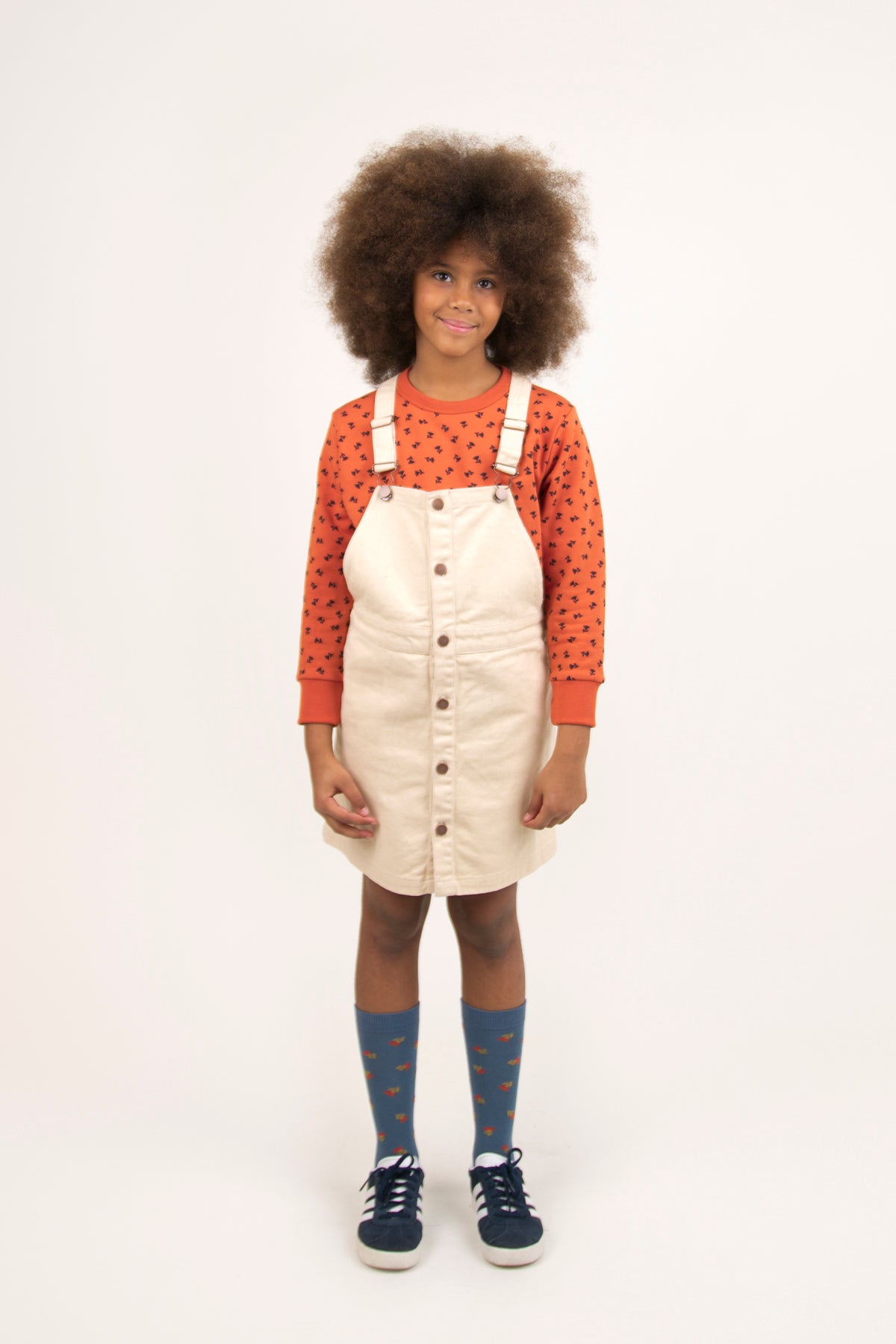 Girls Cream Solid Cotton Dress
