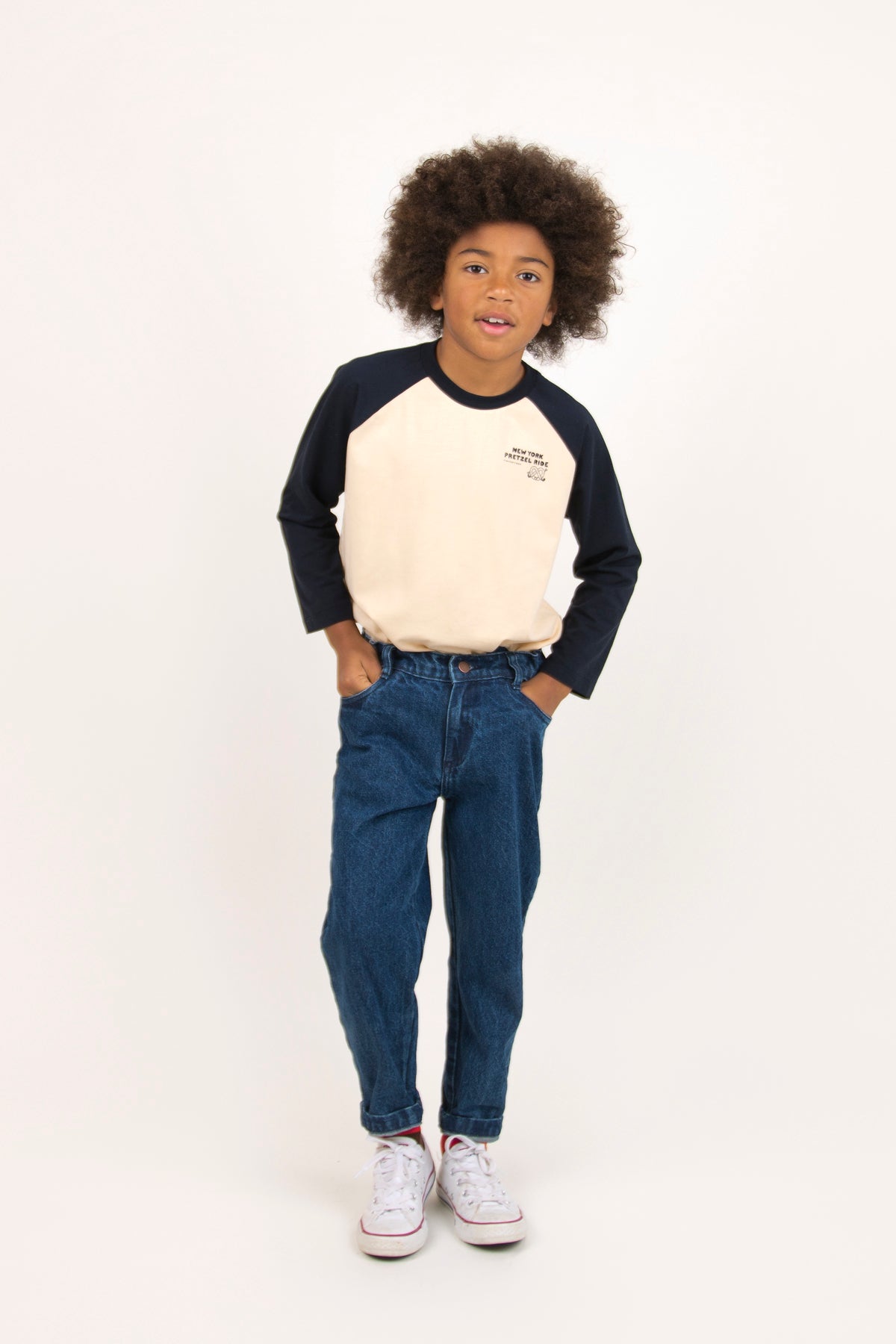 Boys & Girls Cream Color Block Pima Cotton T-Shirt