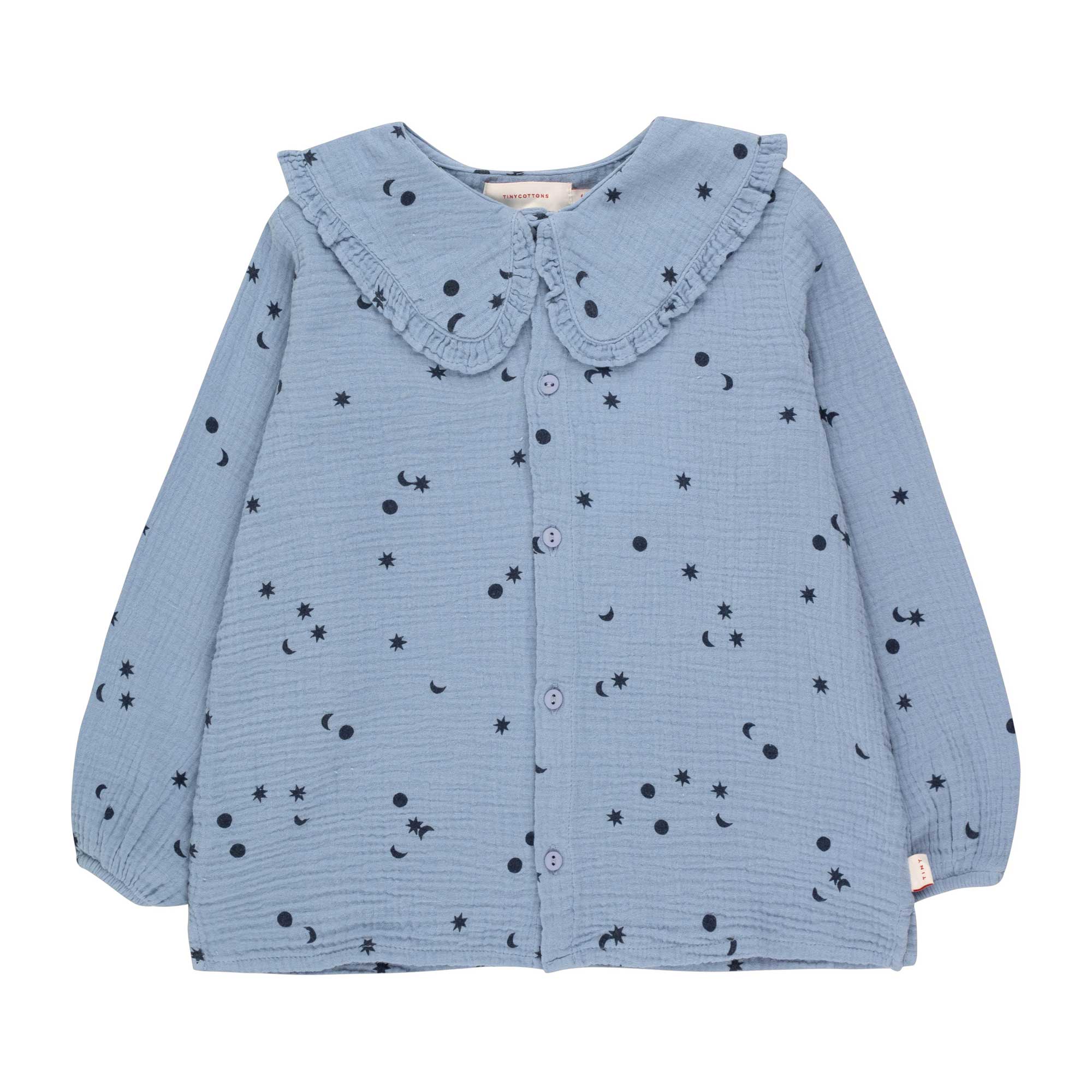 Girls Blue Printed Cotton Shirt
