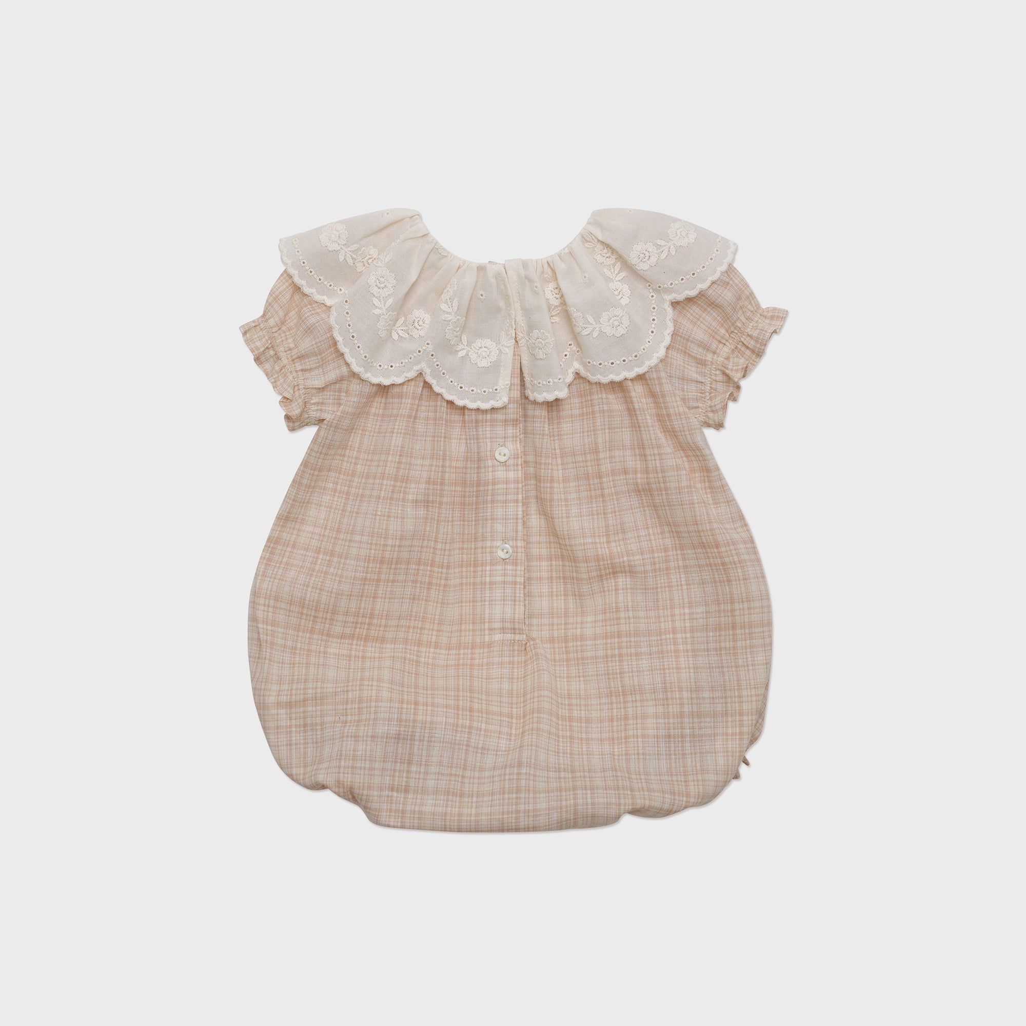 Baby Girls Beige Pink Ruffled Cotton Babysuit