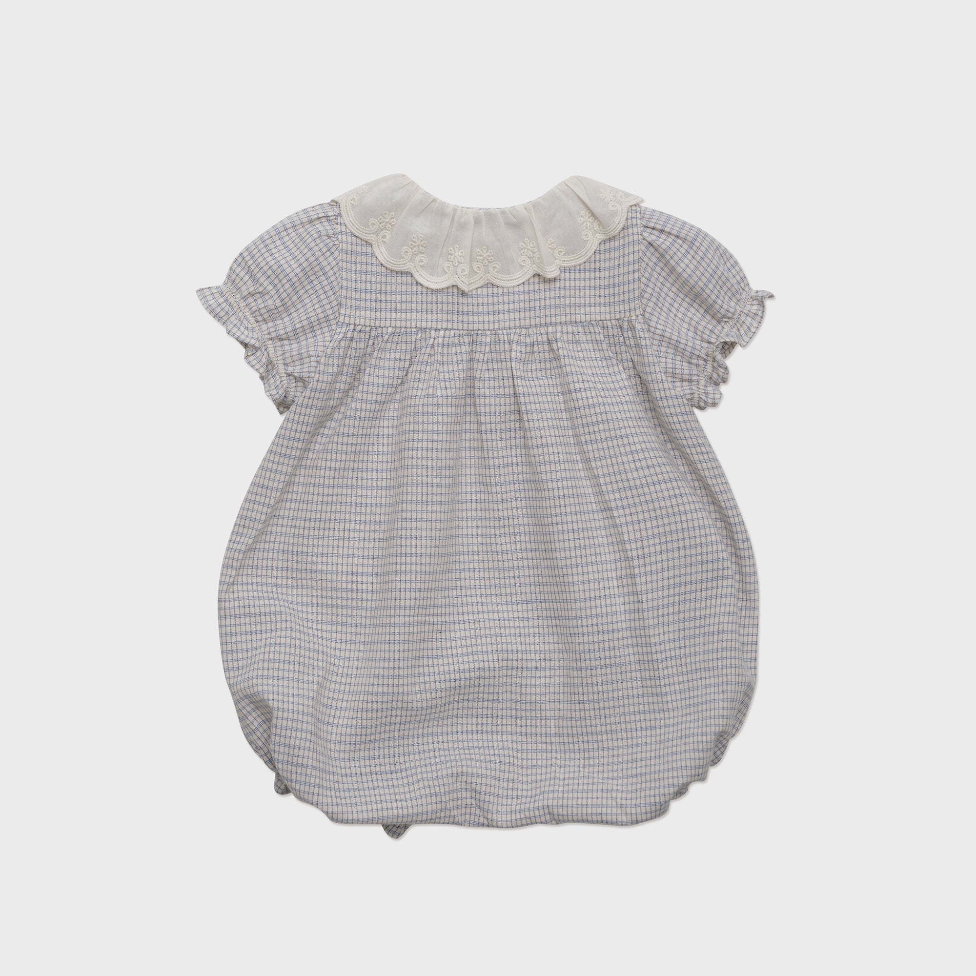 Baby Girls Light Blue Check Cotton Babysuit