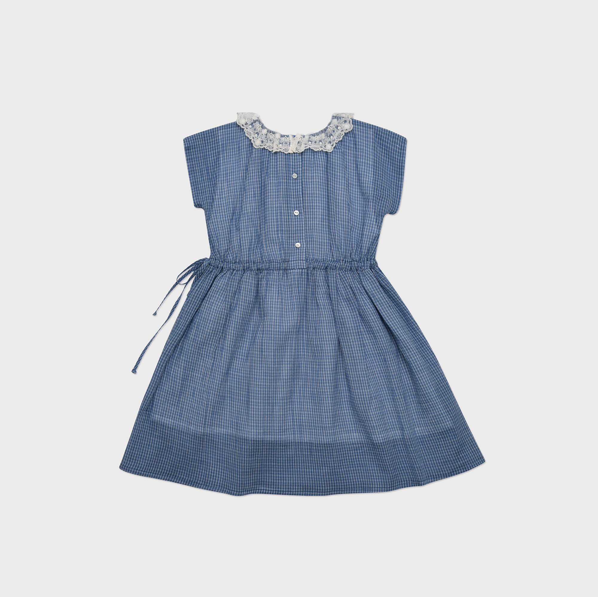 Girls Blue Check Cotton Dress